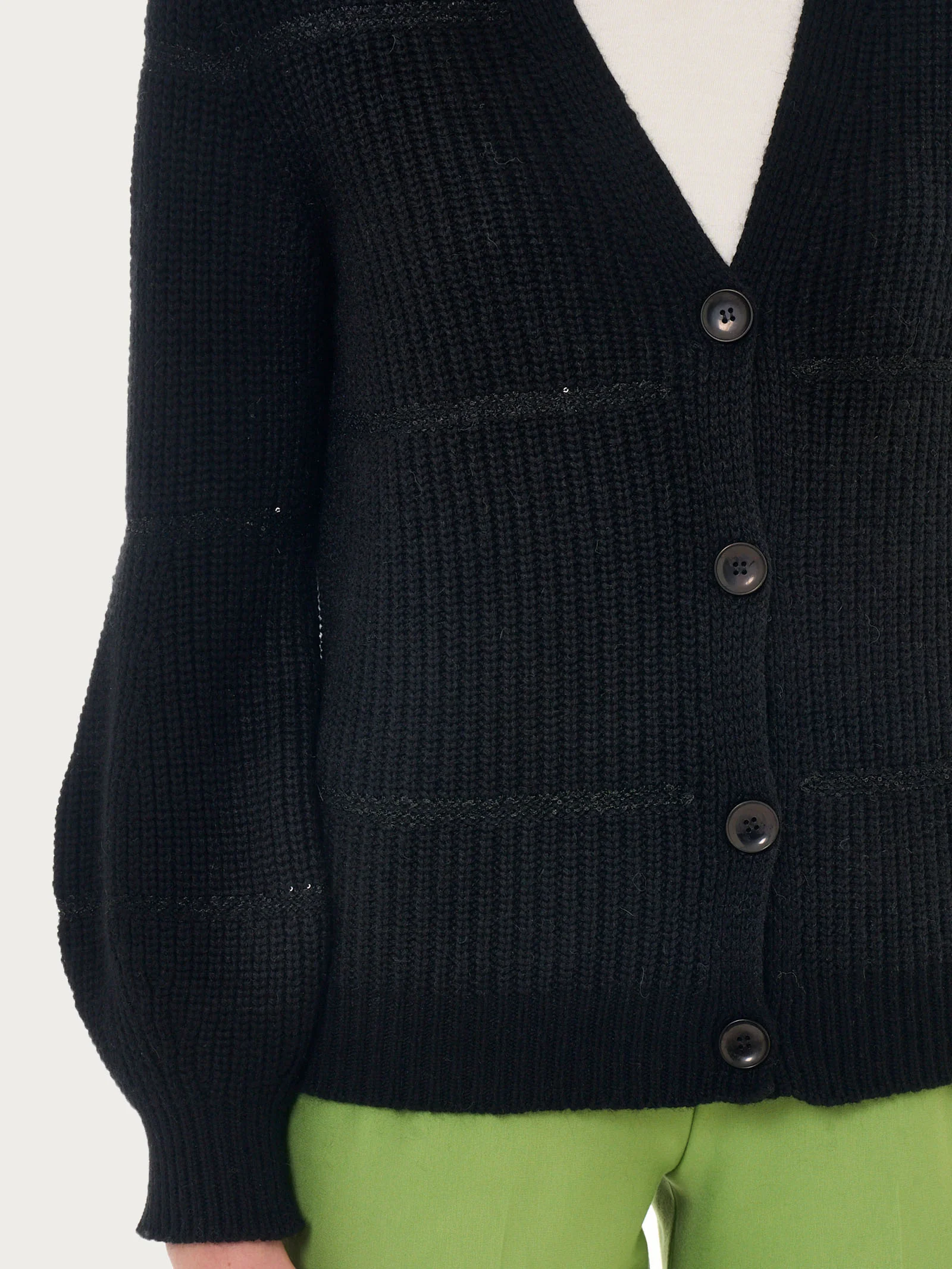 Cardigan con bottoni e paillettes in misto angora - Nero - Image 3