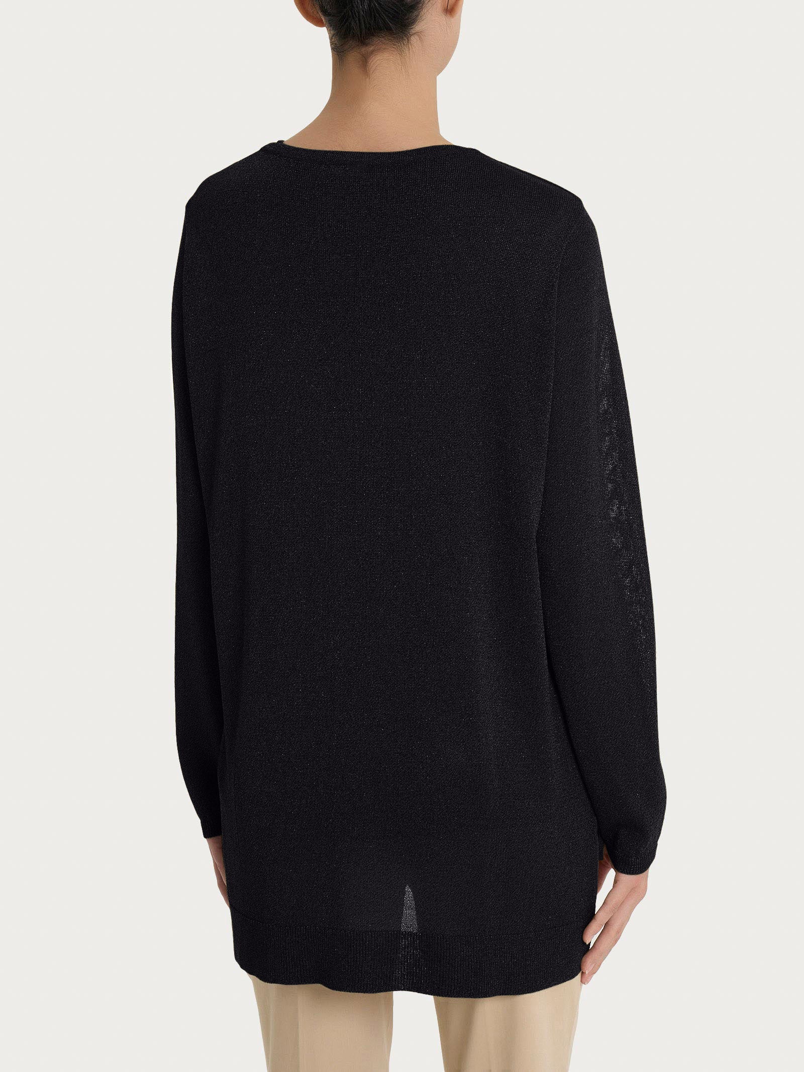 Cardigan con bottoni in Crêpe Lurex - Nero - Image 2