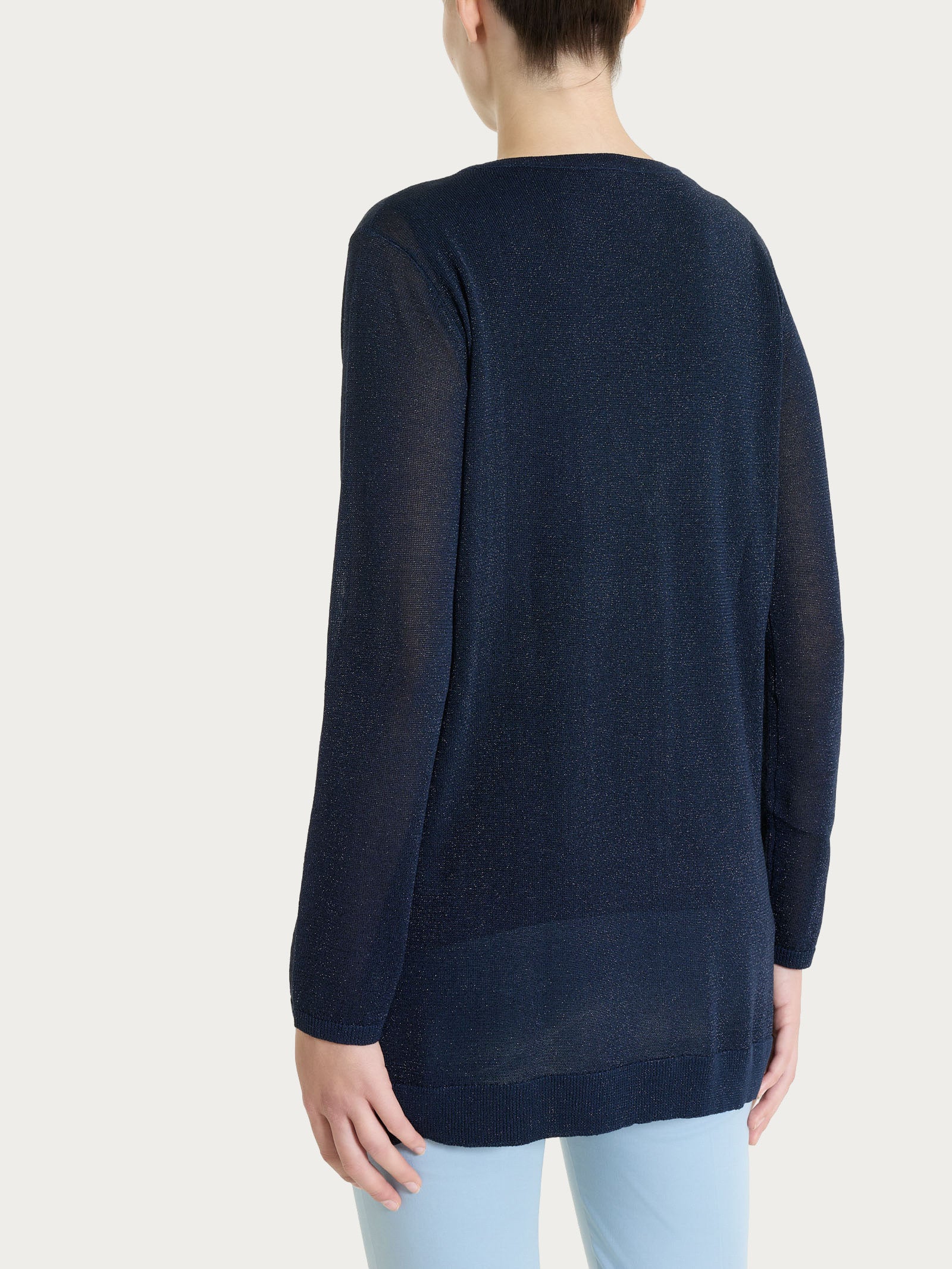 Cardigan con bottoni in Crêpe Lurex - Bleu - Image 2