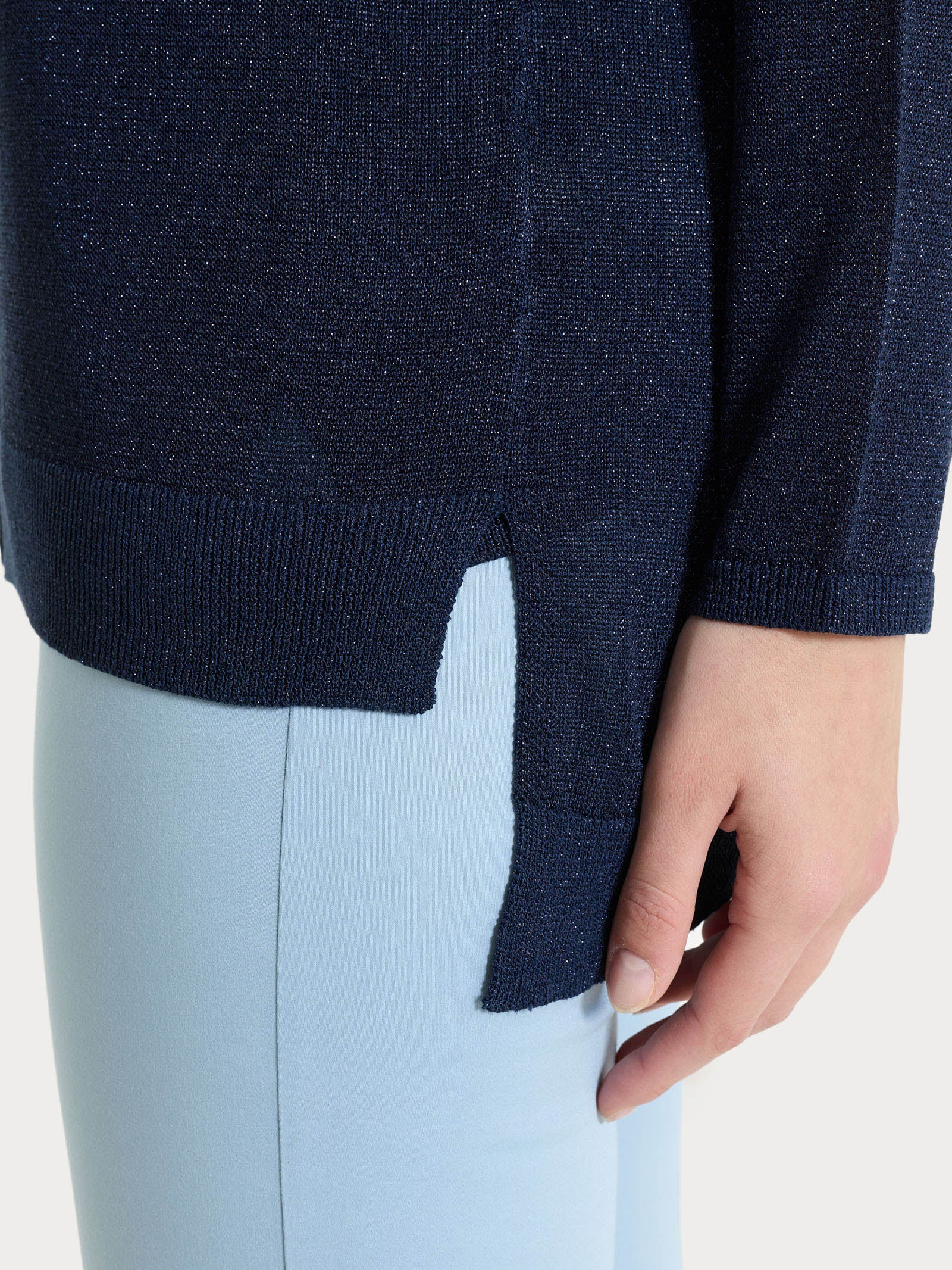 Cardigan con bottoni in Crêpe Lurex - Bleu - Image 3