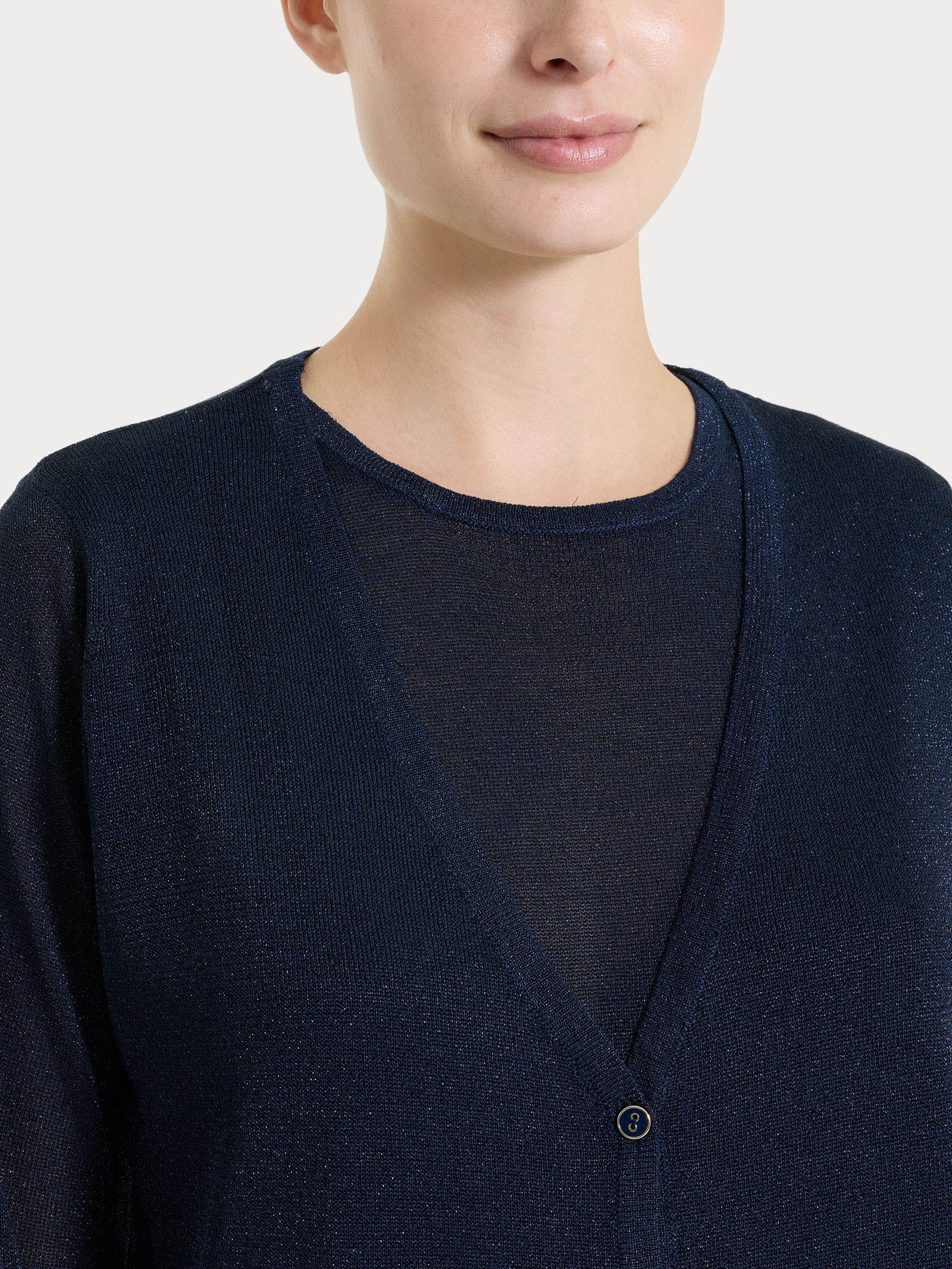 Cardigan con bottoni in Crêpe Lurex - Bleu - Image 4