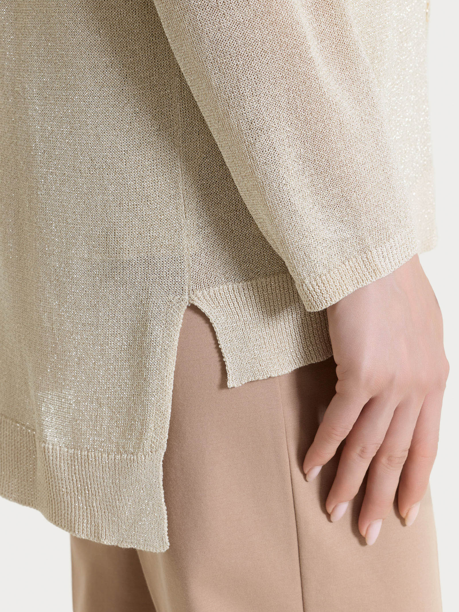 Cardigan con bottoni in Crêpe Lurex - Champignon - Image 4