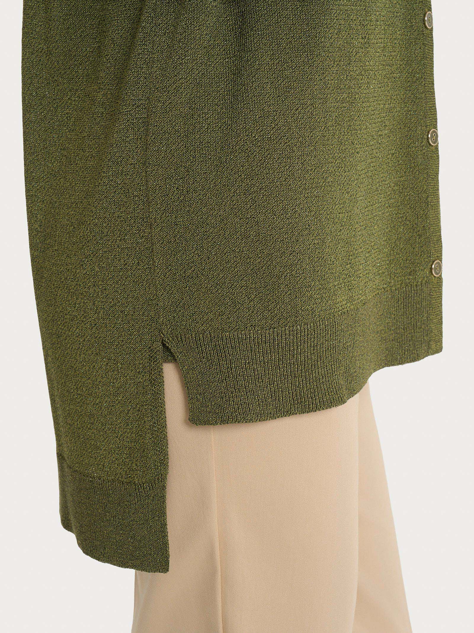 Cardigan con bottoni in Crêpe Lurex - Sphagnum - Image 3
