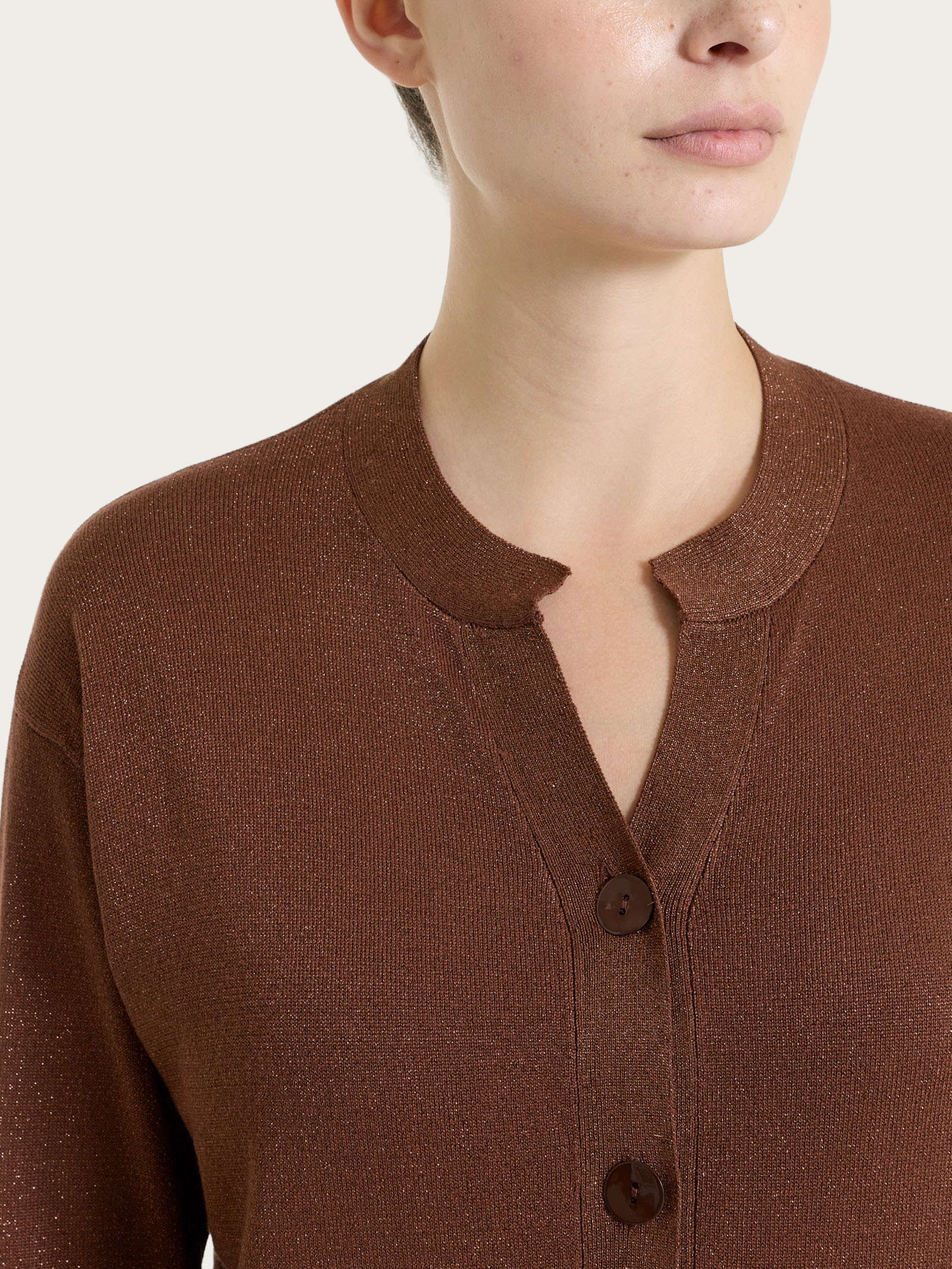Cardigan con bottoni in Lurex Summertime - Cappuccino - Image 3