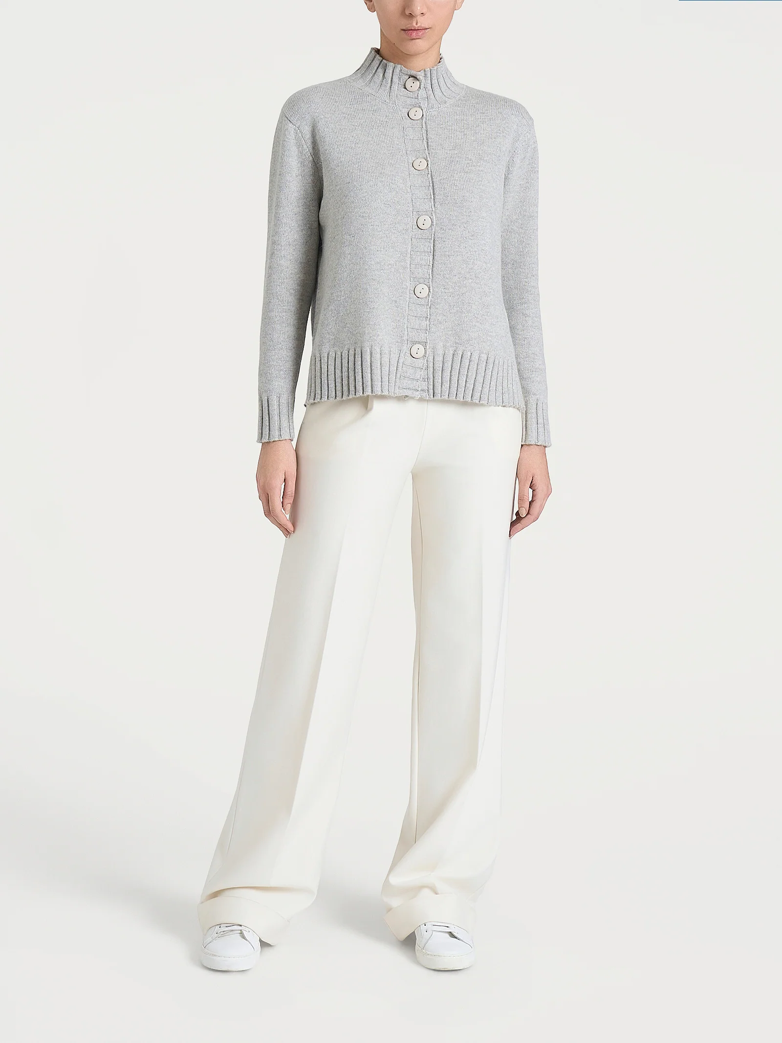 Cardigan con collo alto in Natural Soft - Ghiaia Mel. - Image 3