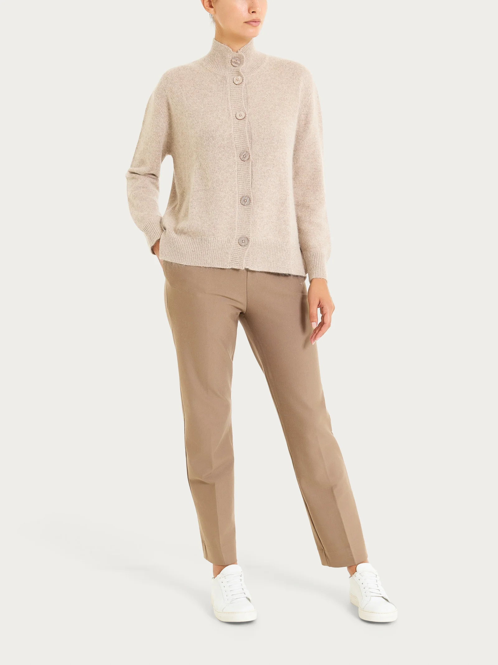 Cardigan con collo alto in Natural Soft - Zenzero Mel. - Image 4