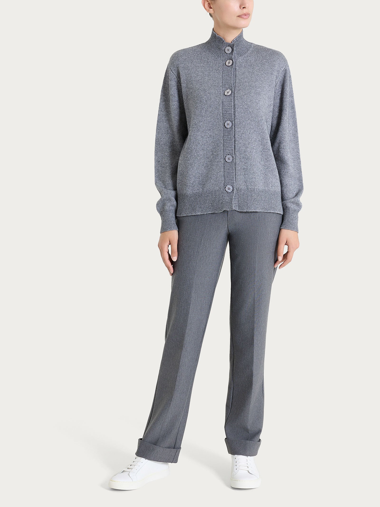 Cardigan con collo alto in Natural Soft - Ferro Mel. - Image 4