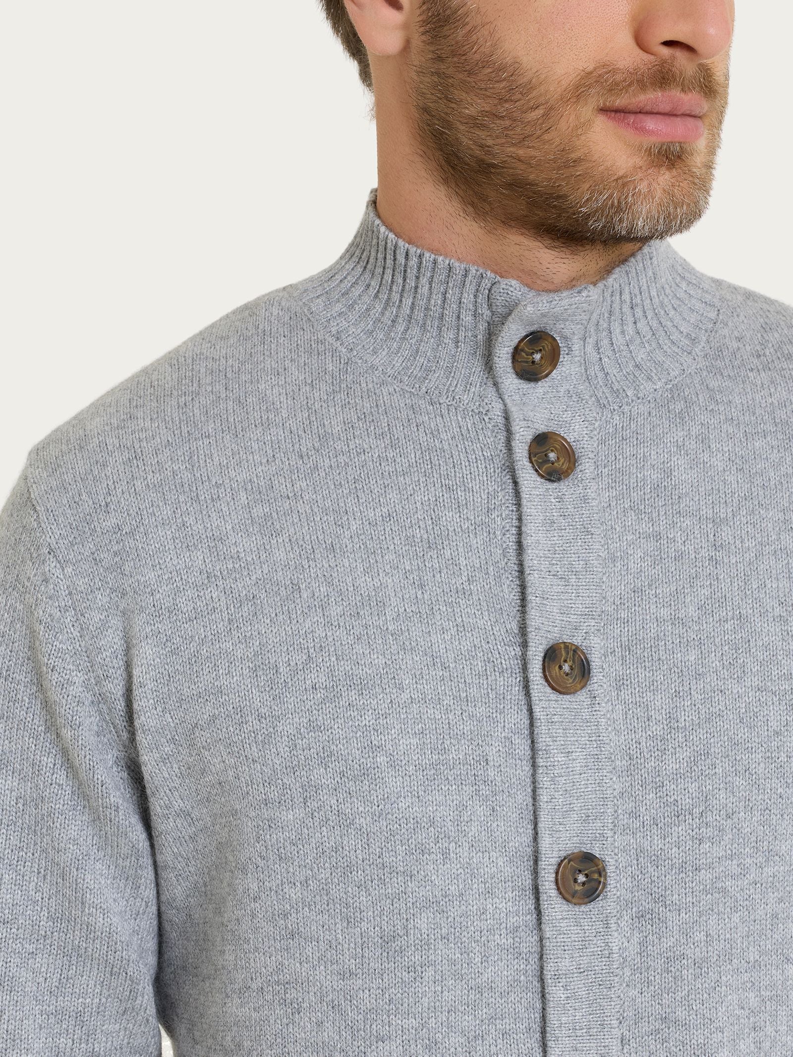 Cardigan con collo alto in Natural Soft - Ghiaia Mel. - Image 3