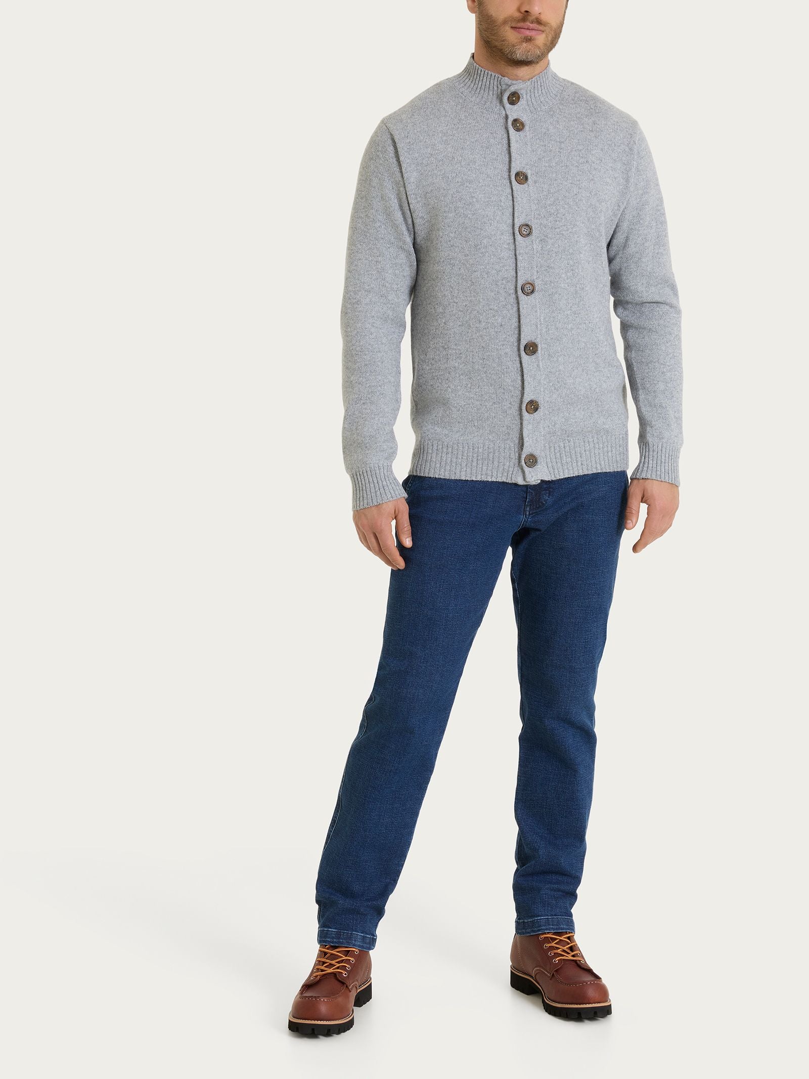 Cardigan con collo alto in Natural Soft - Ghiaia Mel. - Image 4