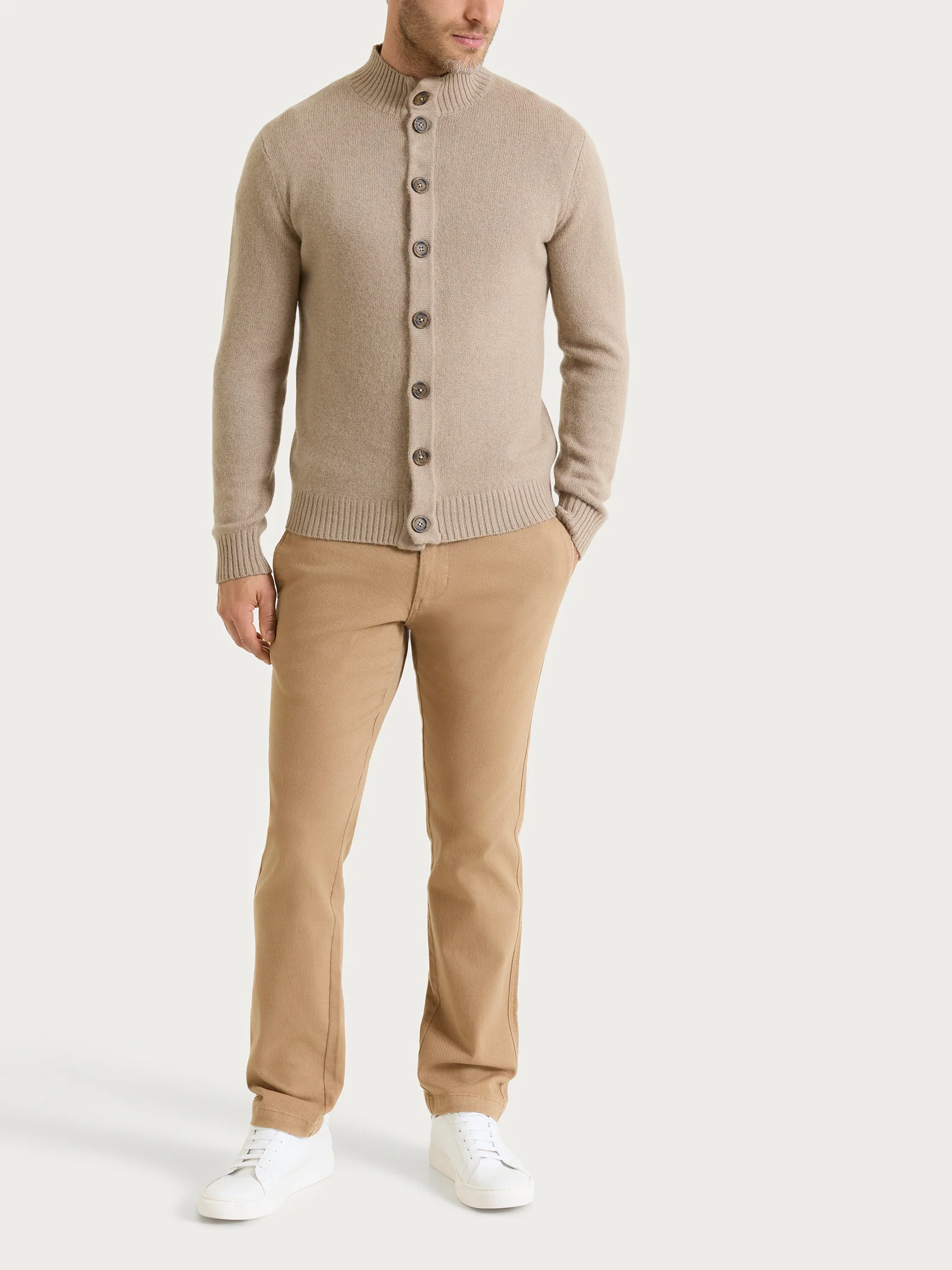 Cardigan con collo alto in Natural Soft - Glace' Mel. - Image 4