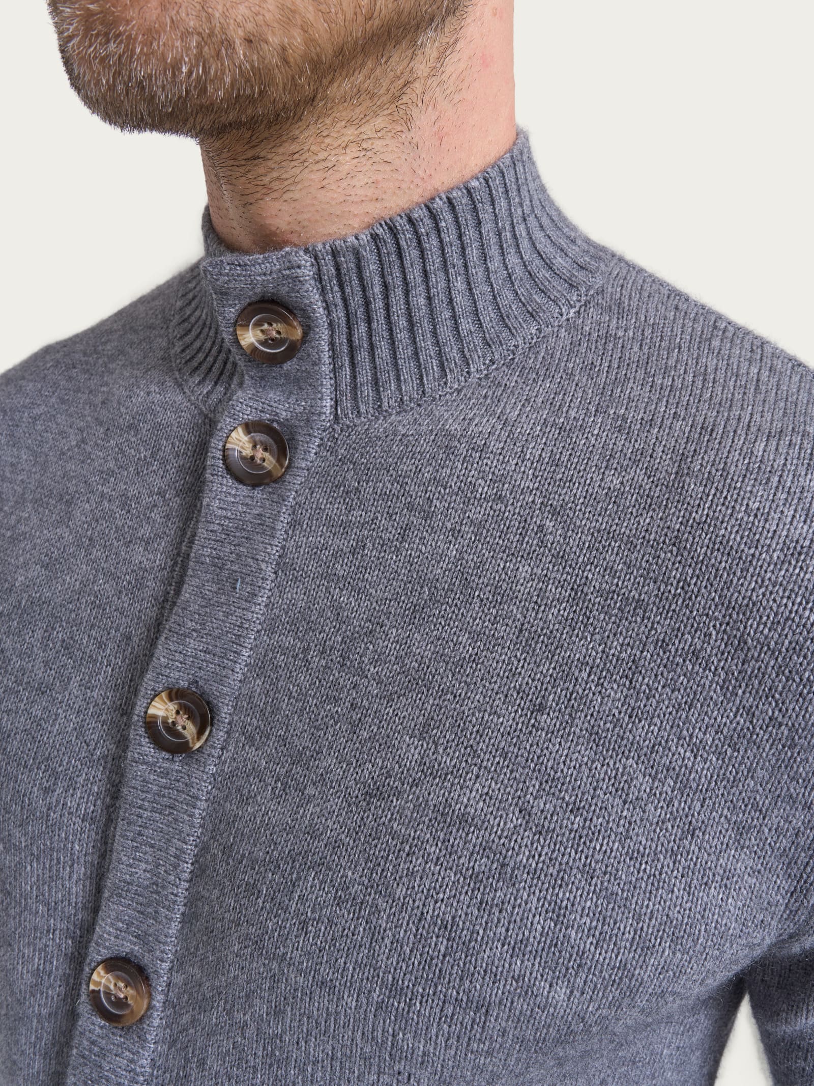 Cardigan con collo alto in Natural Soft - Ferro Mel. - Image 3