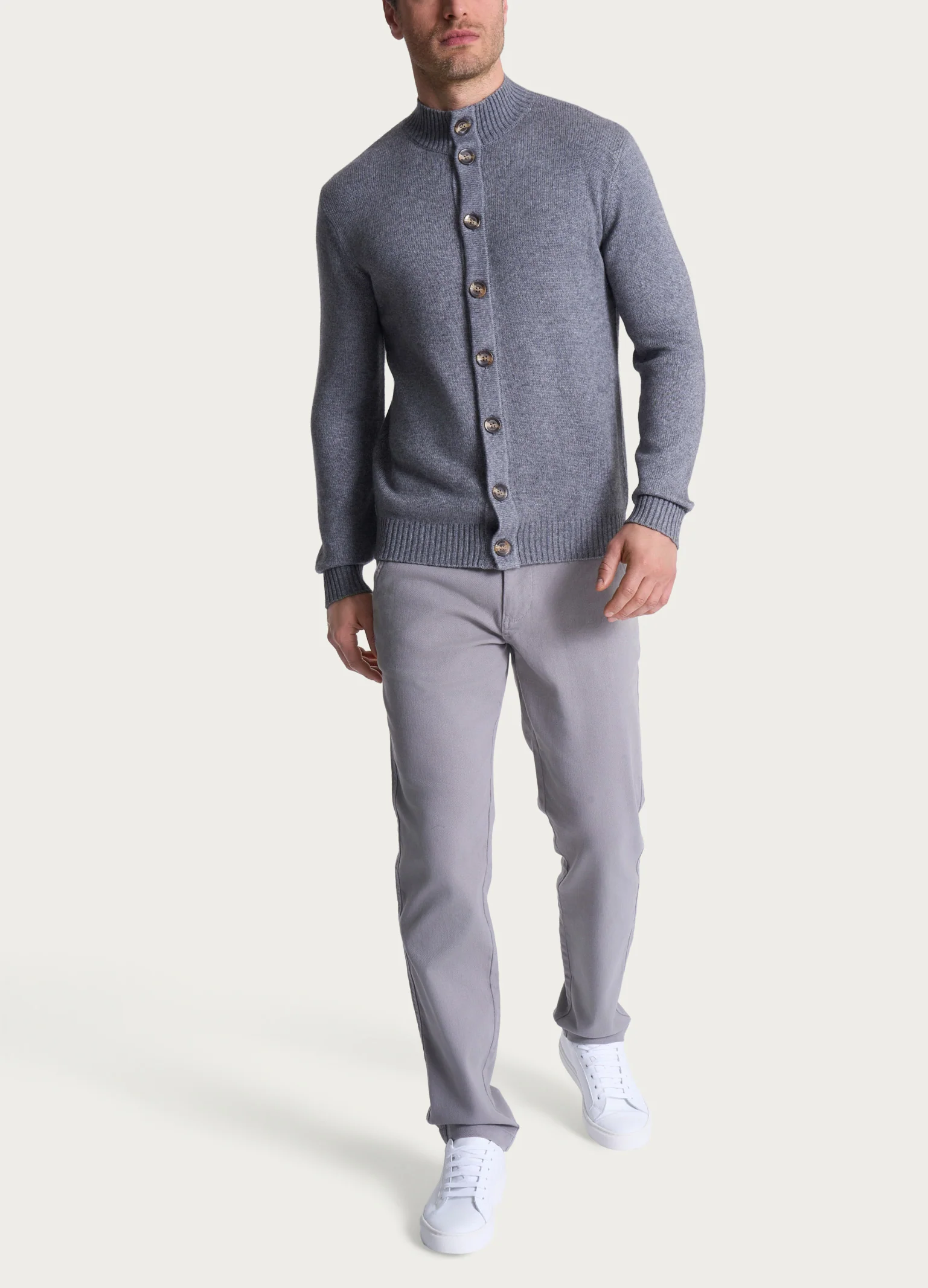 Cardigan con collo alto in Natural Soft - Ferro Mel. - Image 4