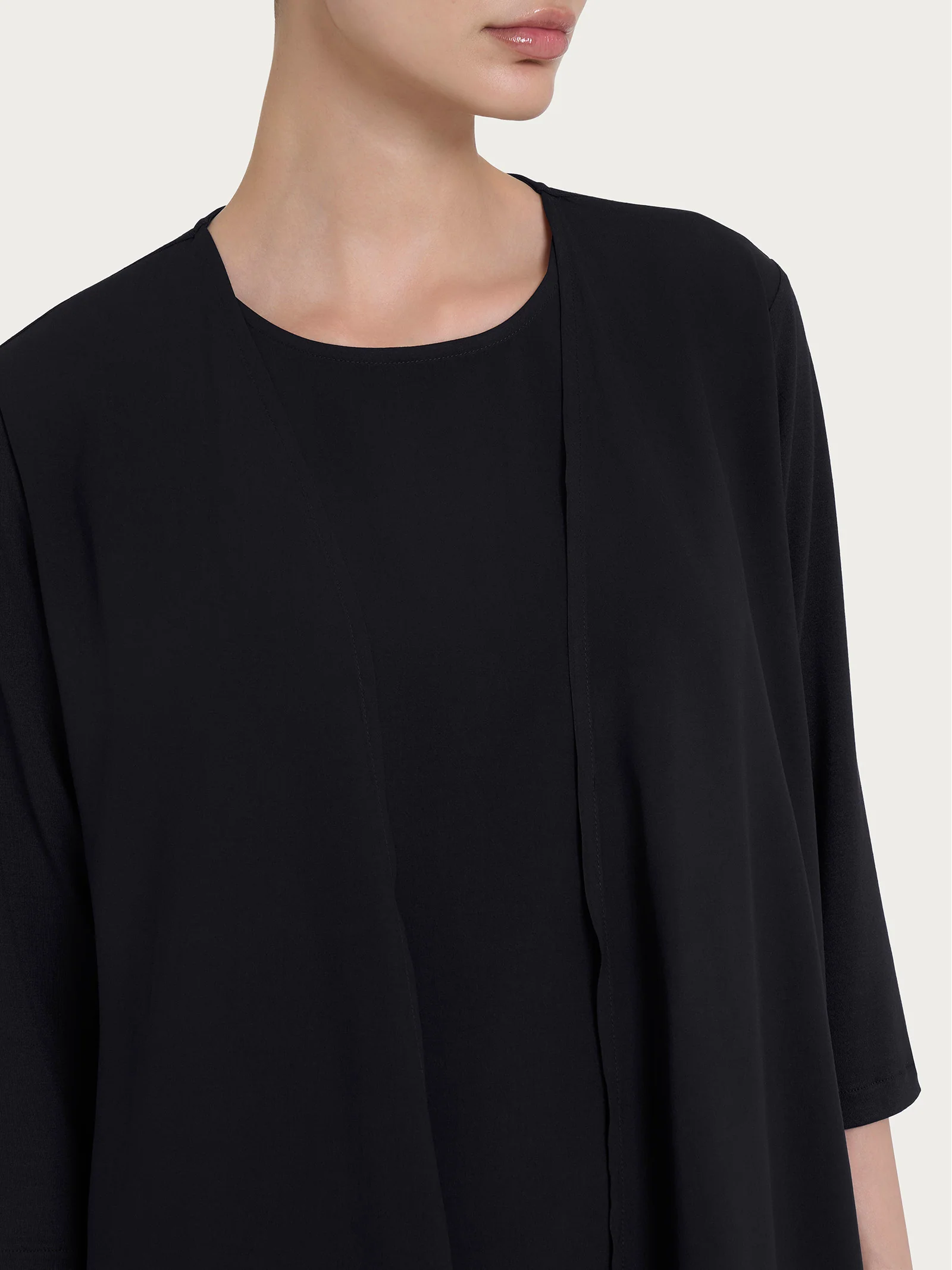 Cardigan con manica 3/4 in Misto Viscosa - Nero - Image 3