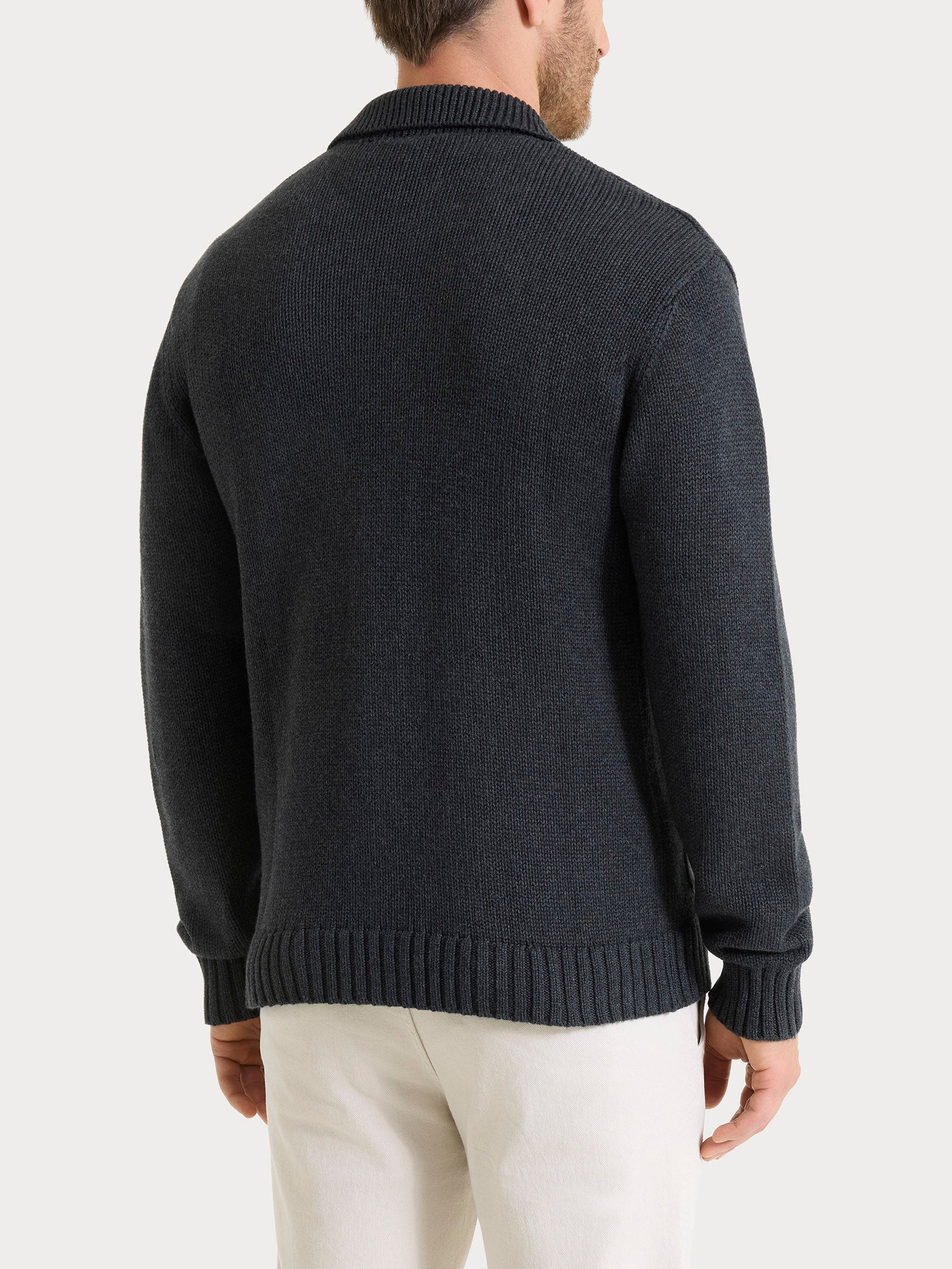 Cardigan con rever in Winter Cotton - Nero Mel. - Image 2