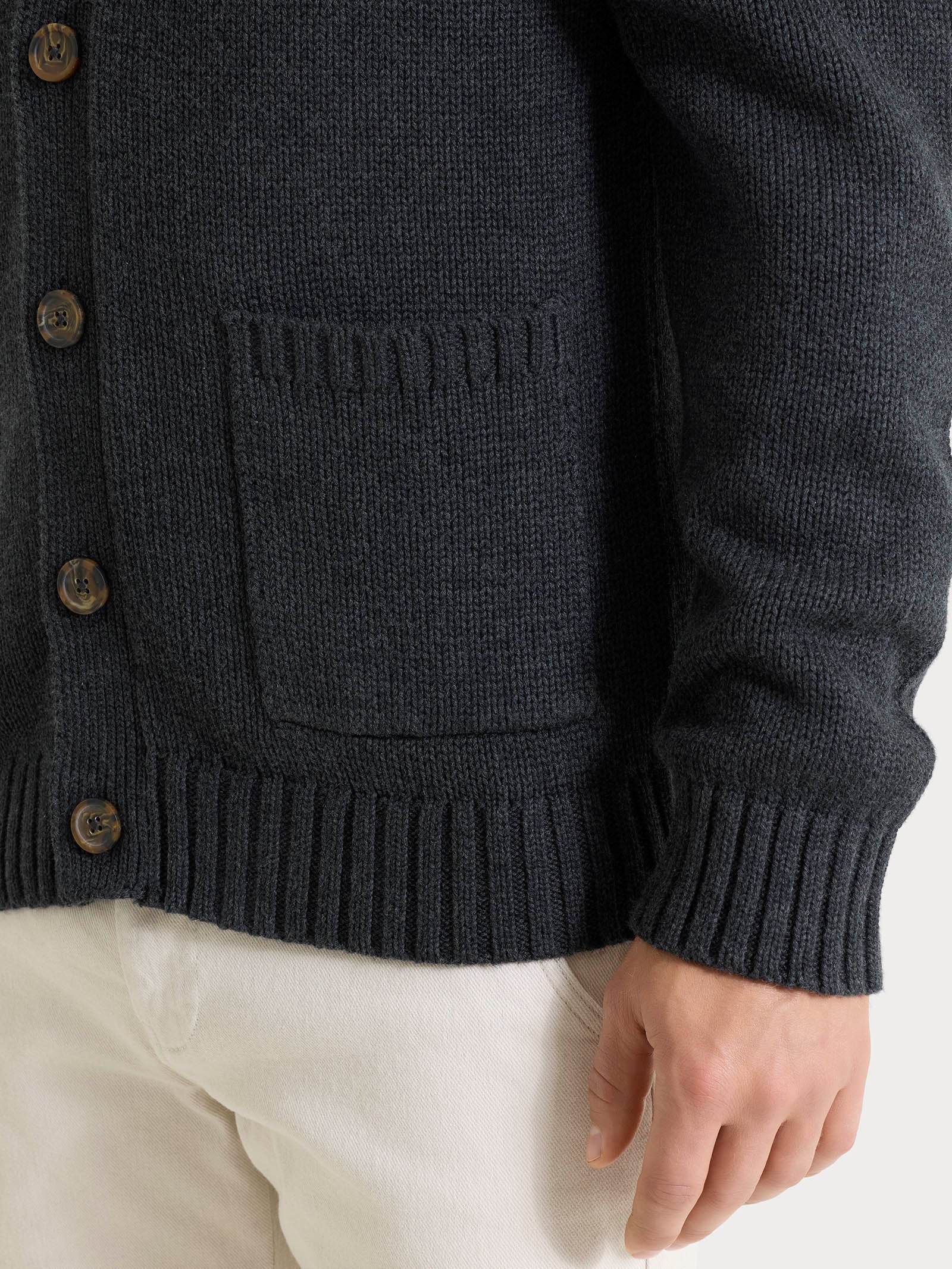Cardigan con rever in Winter Cotton - Nero Mel. - Image 3