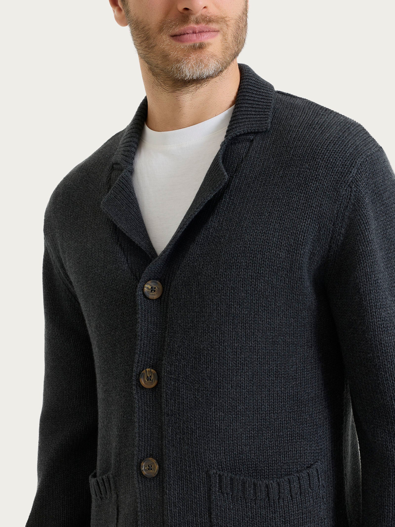 Cardigan con rever in Winter Cotton - Nero Mel. - Image 4