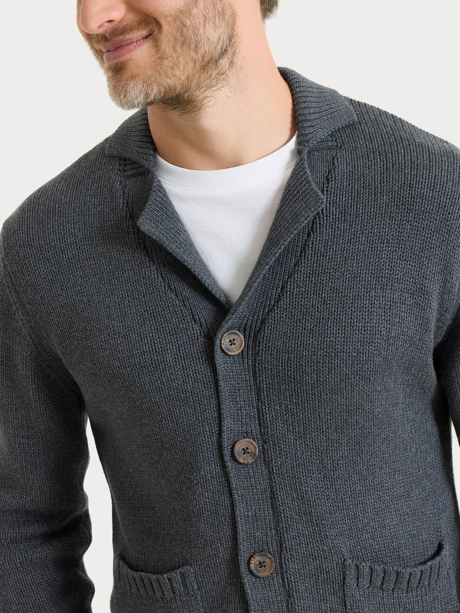 Cardigan con rever in Winter Cotton - Ardesia Mel. - Image 3