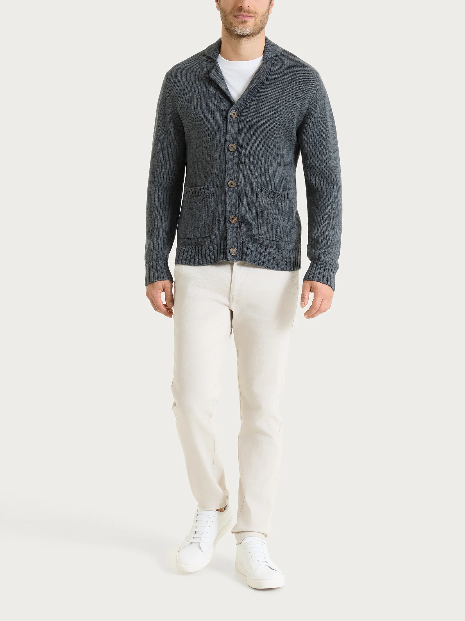 Cardigan con rever in Winter Cotton - Ardesia Mel. - Image 4