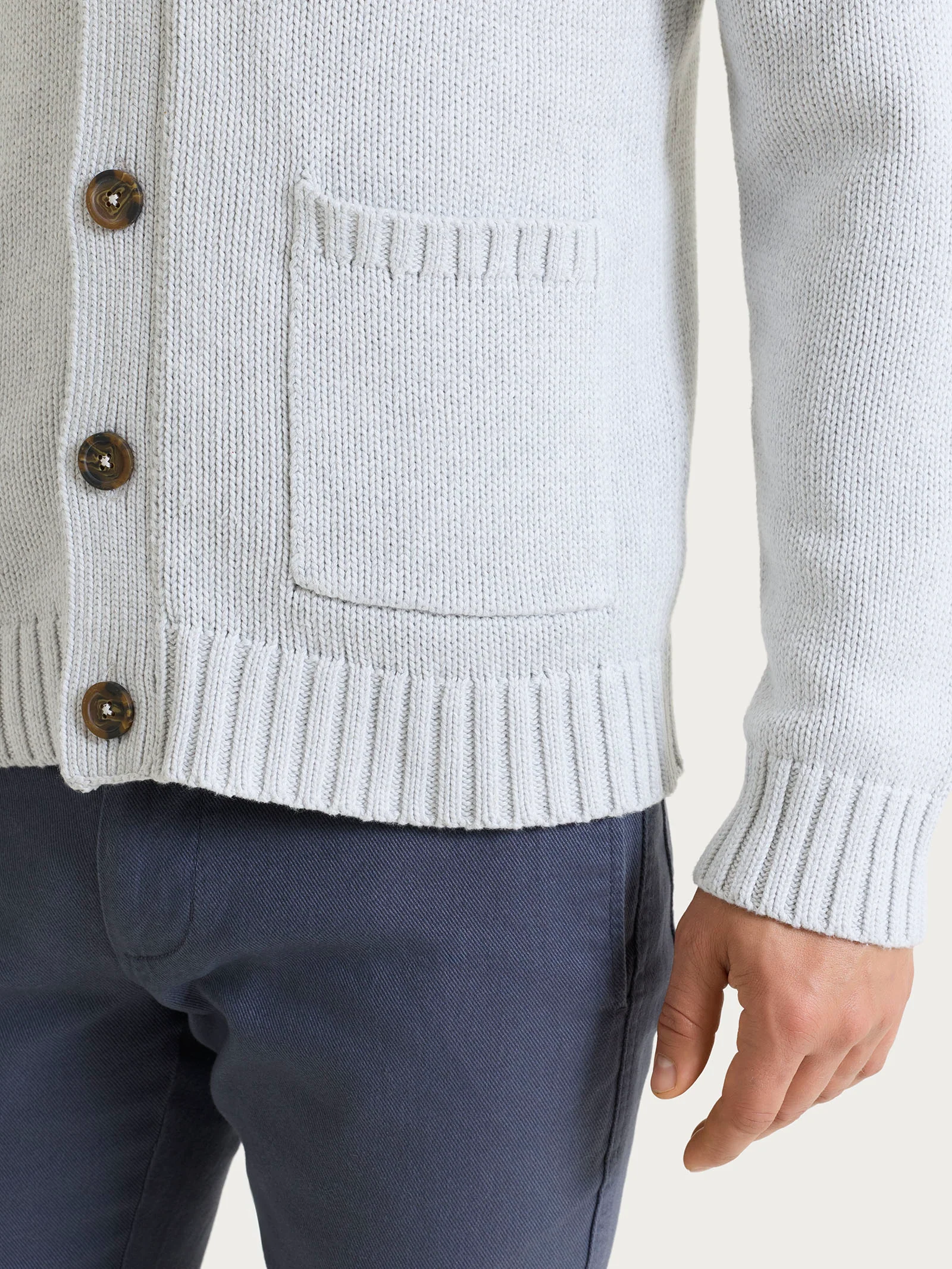 Cardigan con rever in Winter Cotton - Dawn Blue Mel. - Image 3