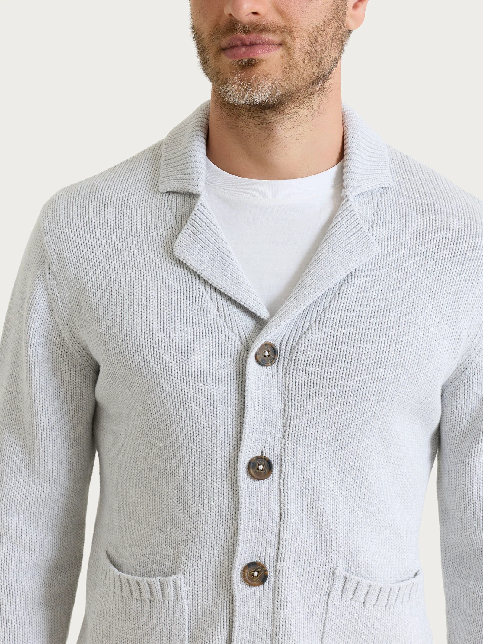 Cardigan con rever in Winter Cotton - Dawn Blue Mel. - Image 4