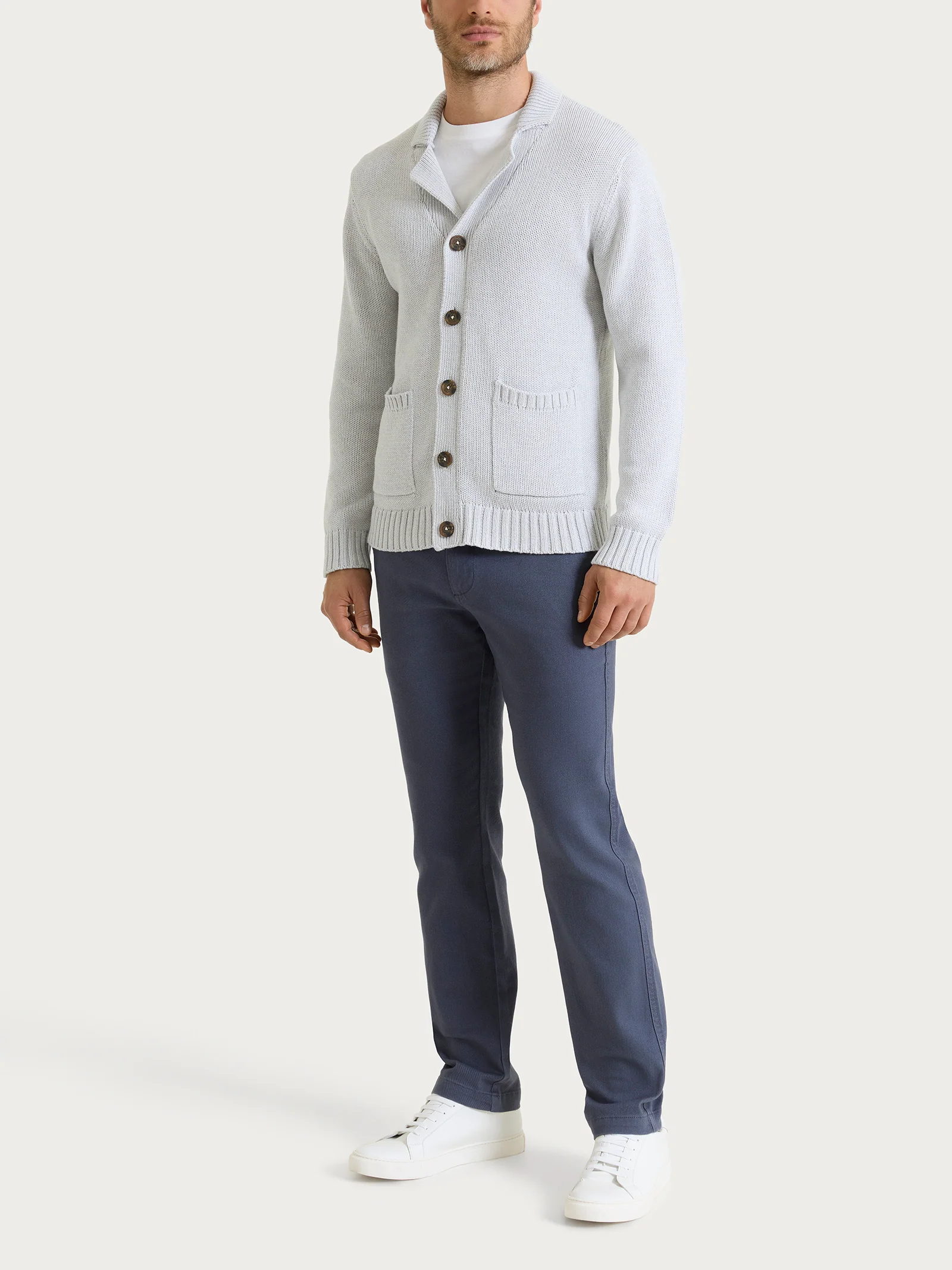 Cardigan con rever in Winter Cotton - Dawn Blue Mel. - Image 5