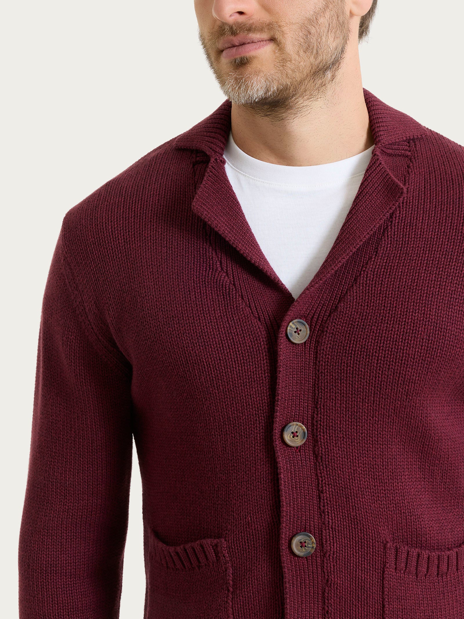 Cardigan con rever in Winter Cotton - Fig Mel. - Image 3