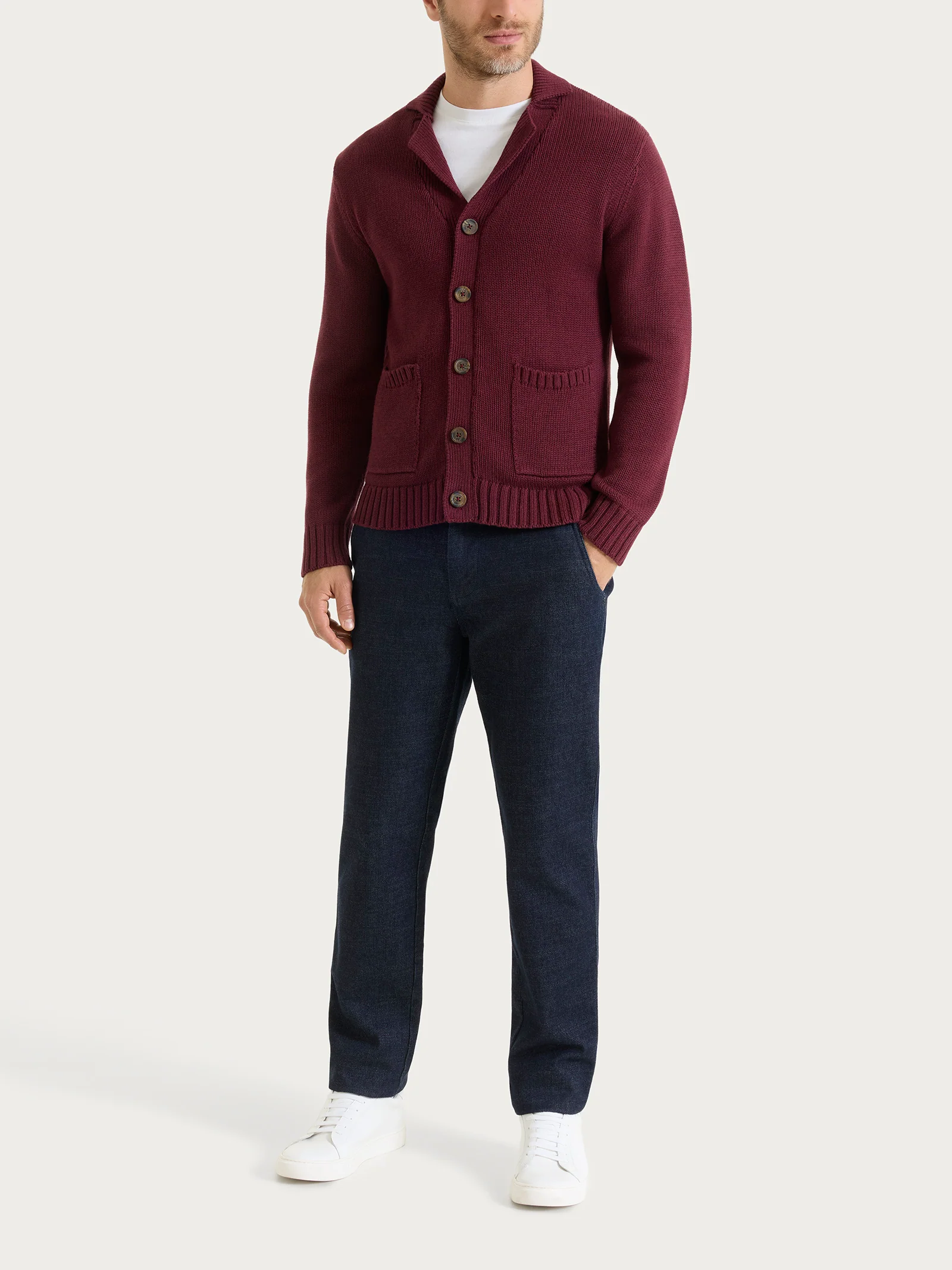 Cardigan con rever in Winter Cotton - Fig Mel. - Image 4