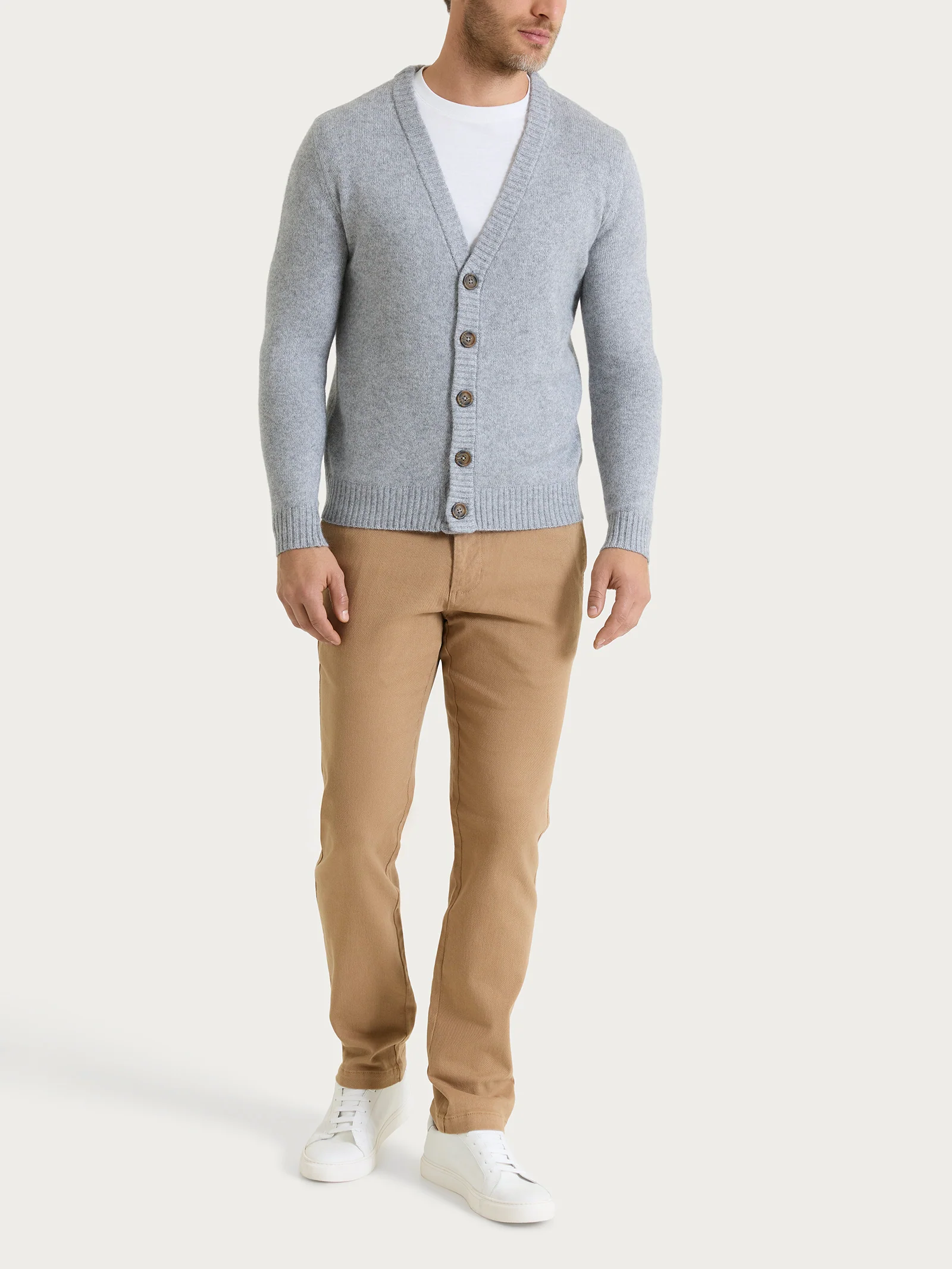 Cardigan con scollo a V in Natural Soft - Ghiaia Mel. - Image 4