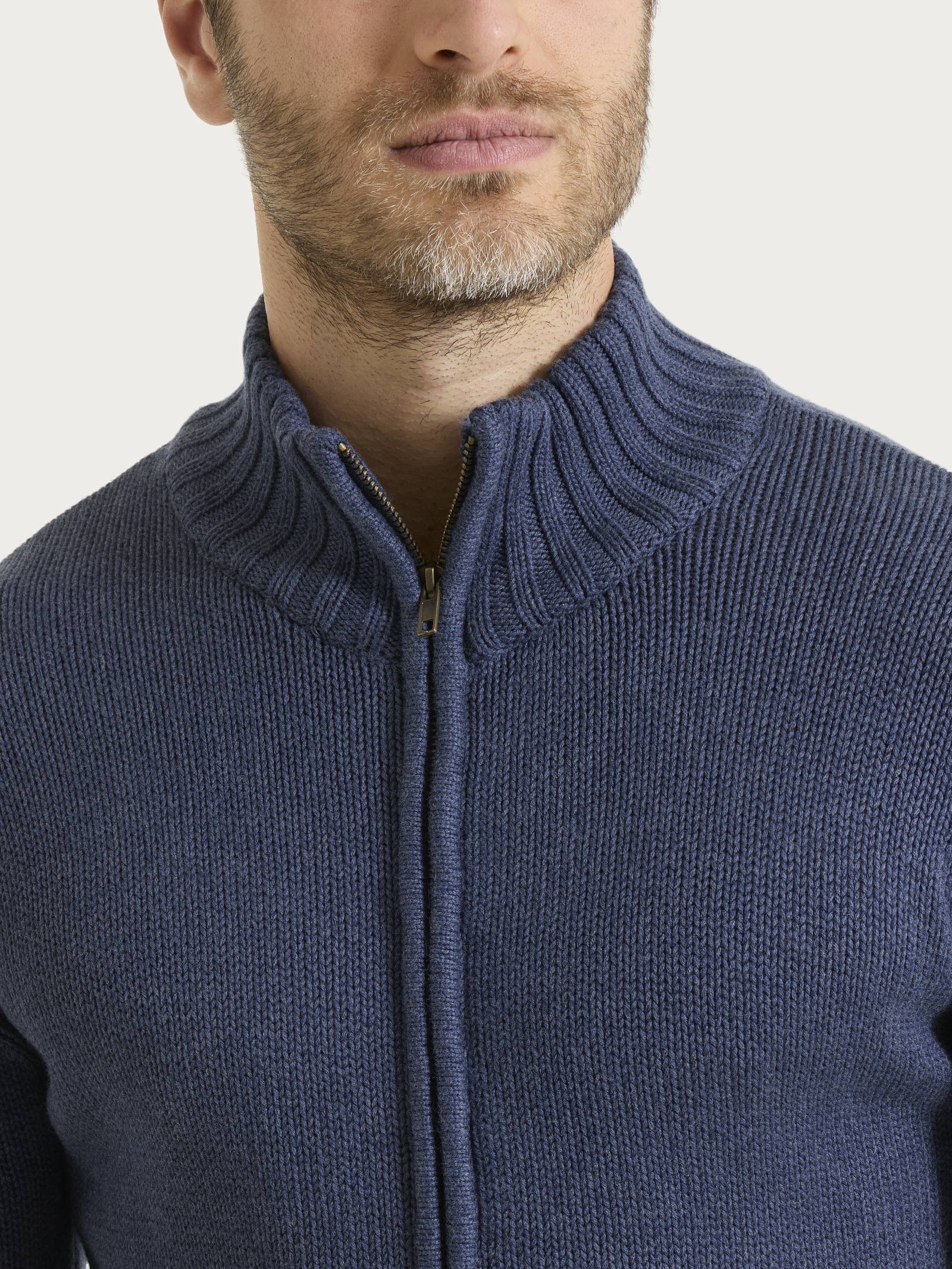 Cardigan con zip in Winter Cotton - Avio Mel. - Image 3