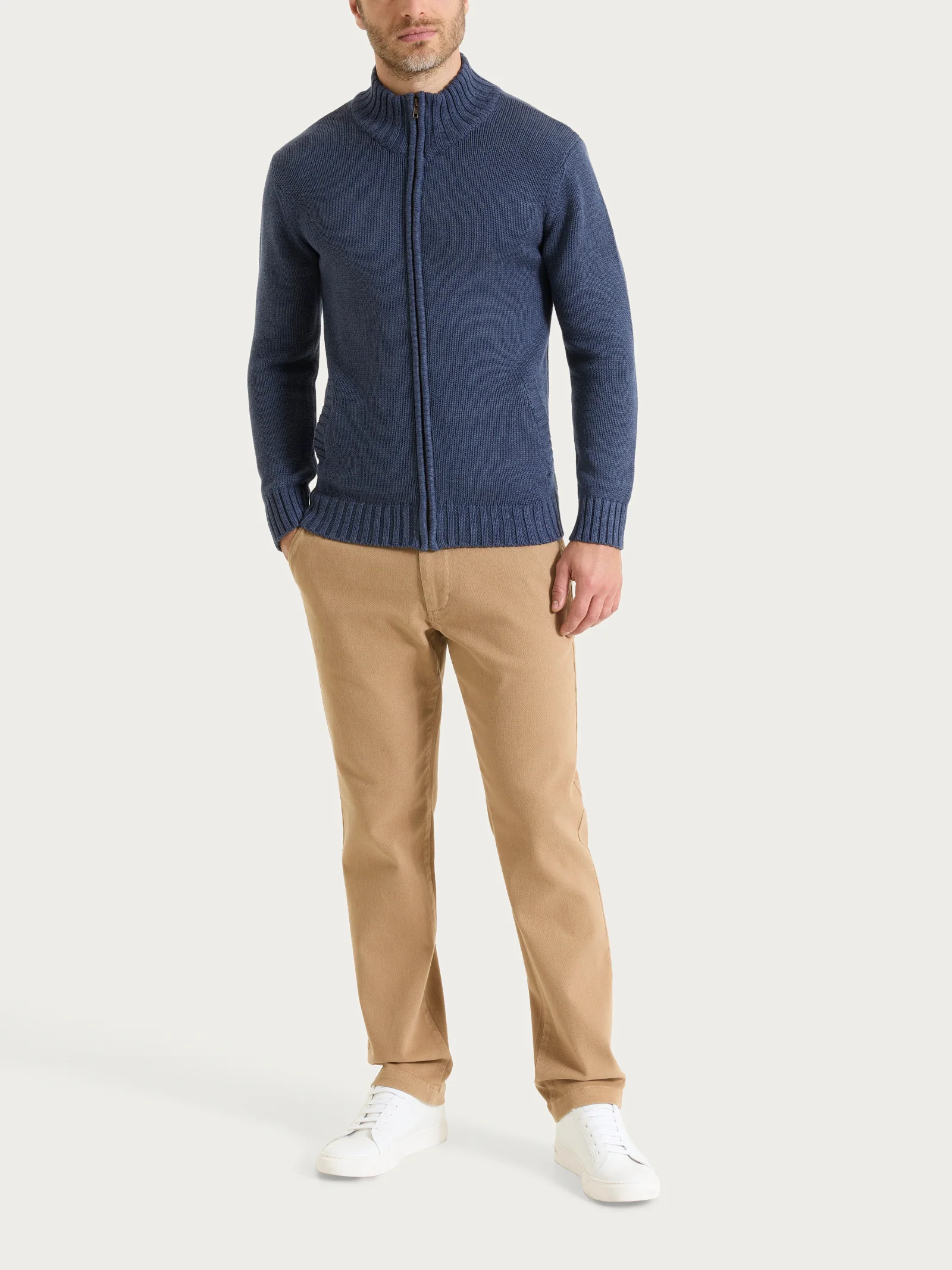Cardigan con zip in Winter Cotton - Avio Mel. - Image 4