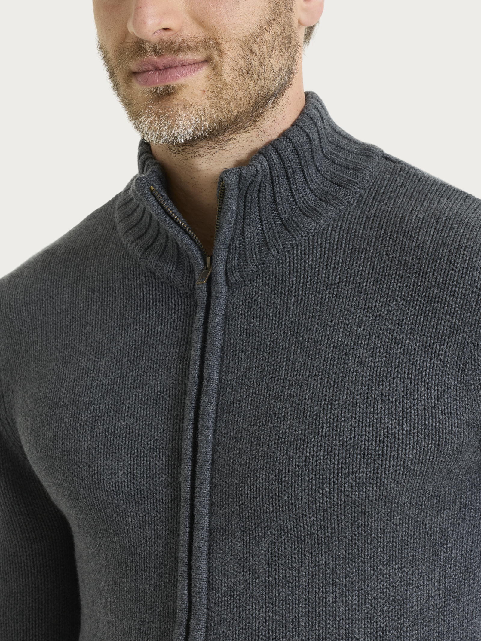 Cardigan con zip in Winter Cotton - Ardesia Mel. - Image 4