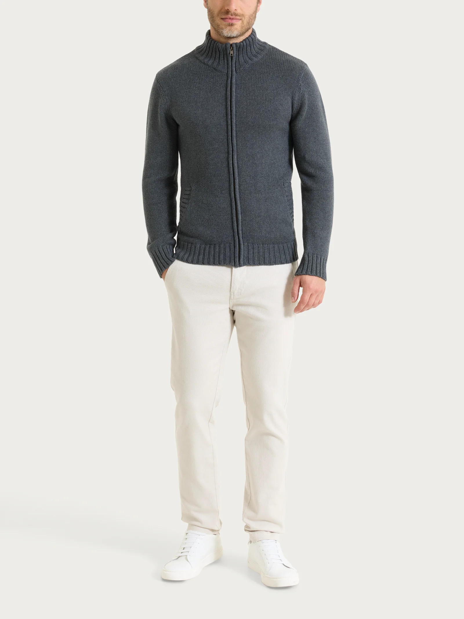 Cardigan con zip in Winter Cotton - Ardesia Mel. - Image 5