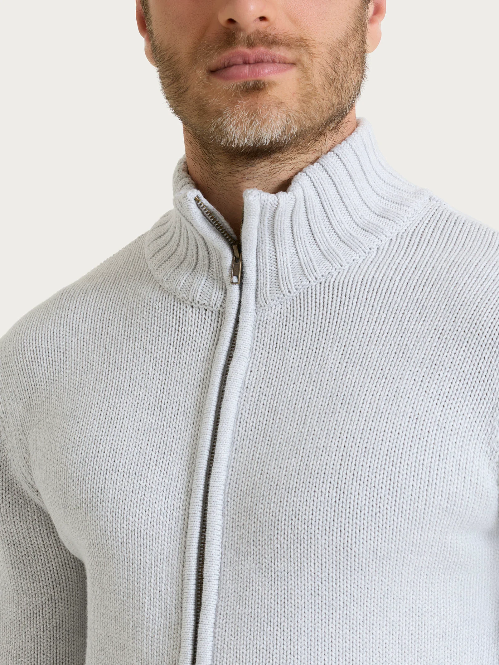 Cardigan con zip in Winter Cotton - Dawn Blue Mel. - Image 4