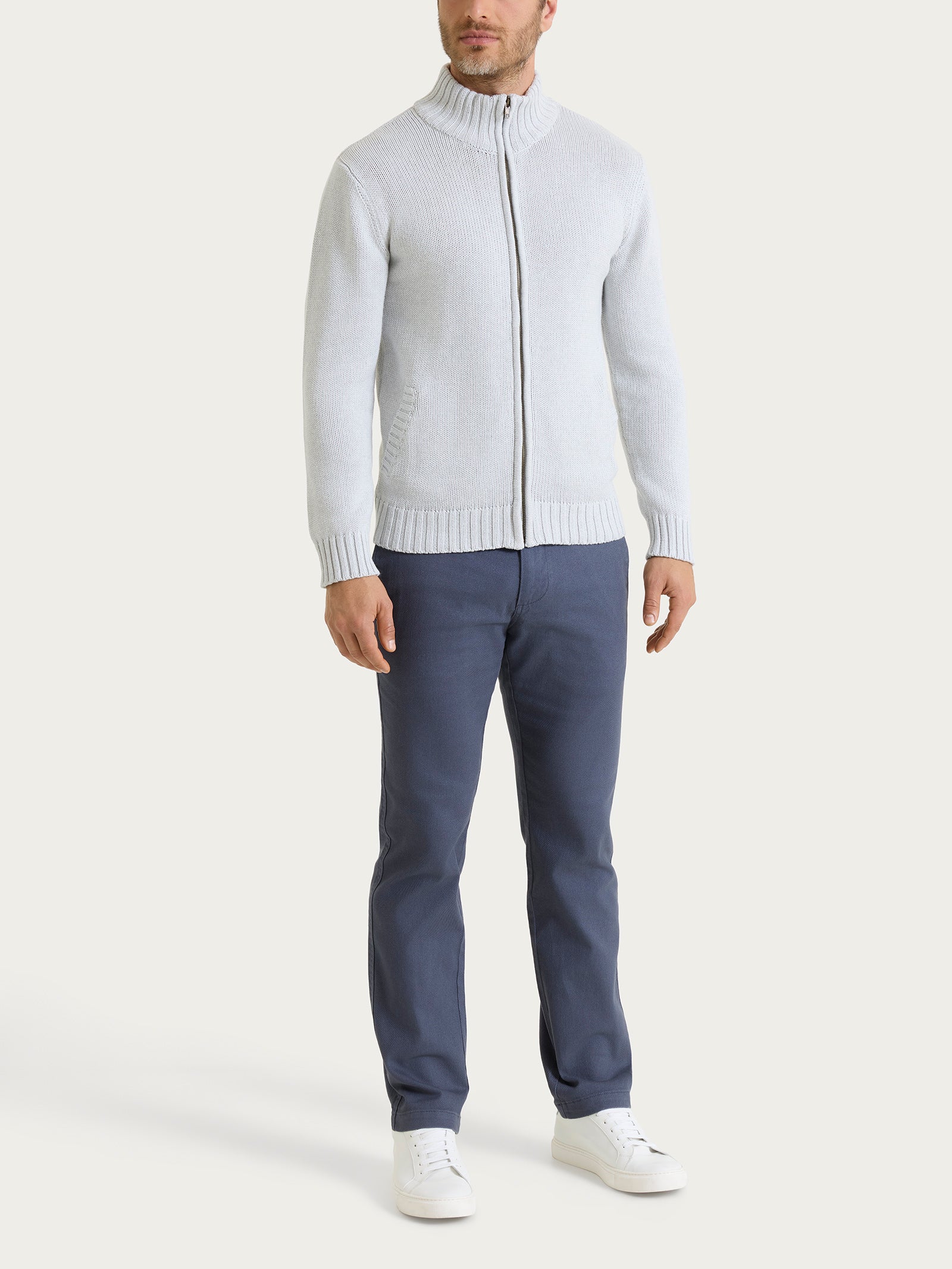 Cardigan con zip in Winter Cotton - Dawn Blue Mel. - Image 5