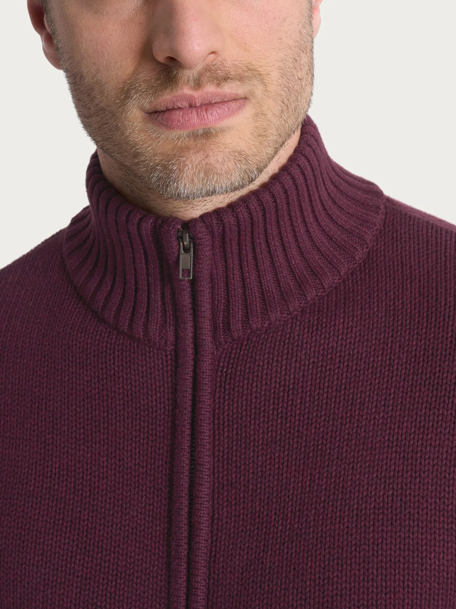 Cardigan con zip in Winter Cotton - Fig Mel. - Image 3