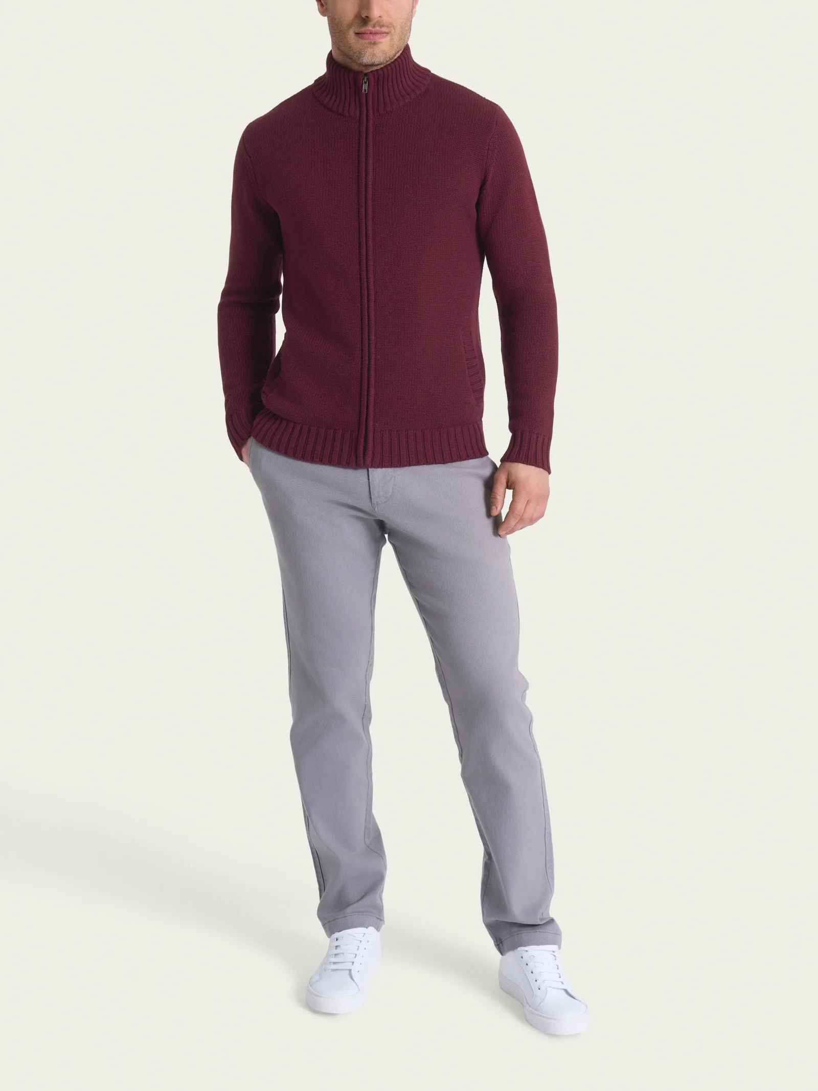 Cardigan con zip in Winter Cotton - Fig Mel. - Image 4