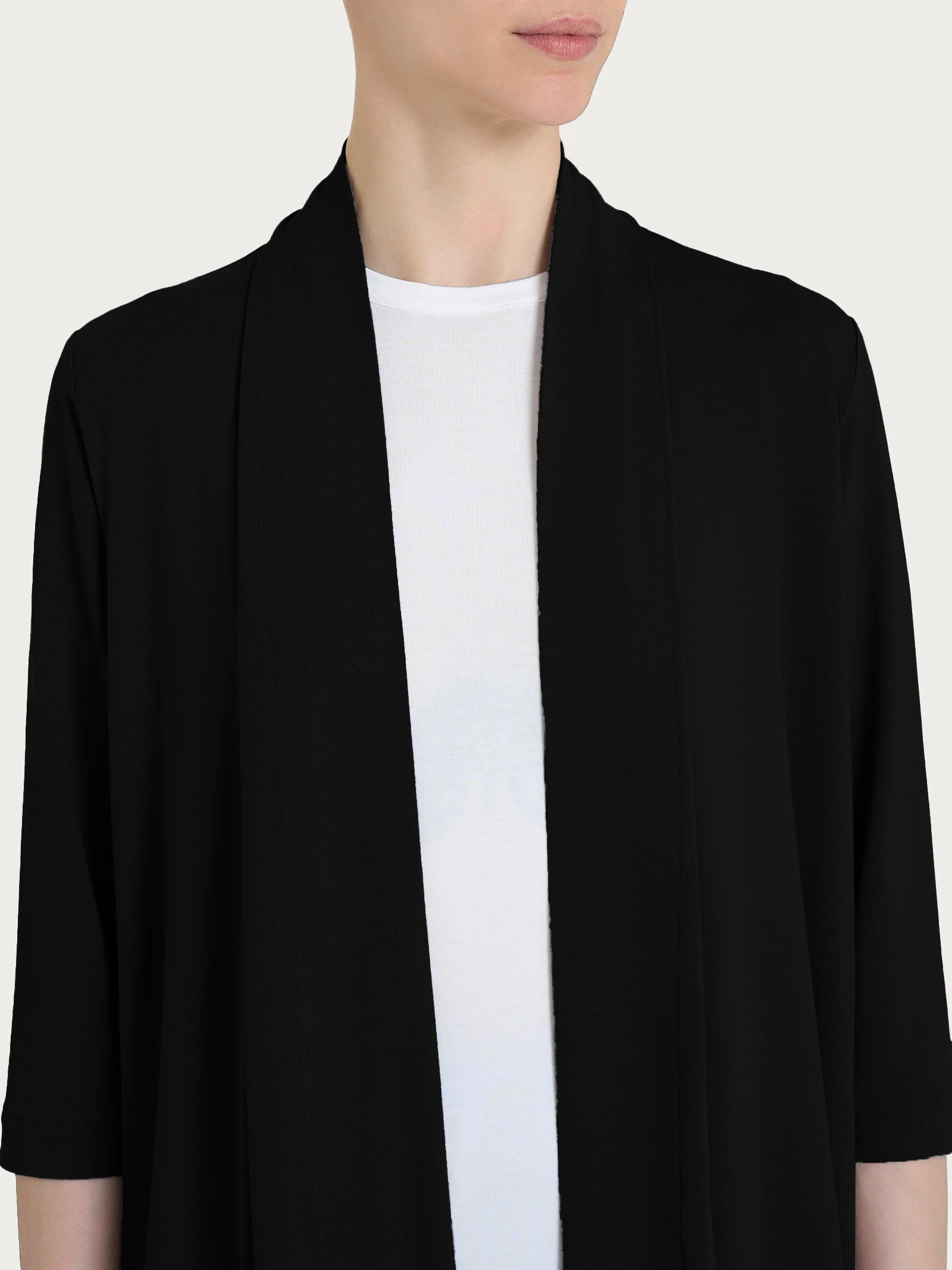 Cardigan corto aperto in jersey di viscosa crêpe - Nero - Image 3