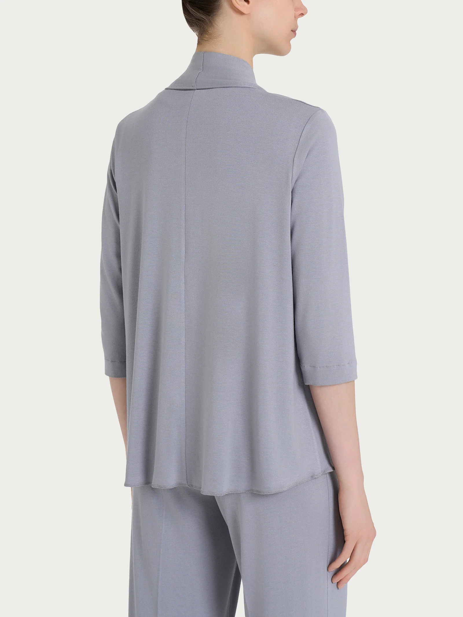 Cardigan corto aperto in jersey di viscosa crêpe - Ultimate Gray - Image 2