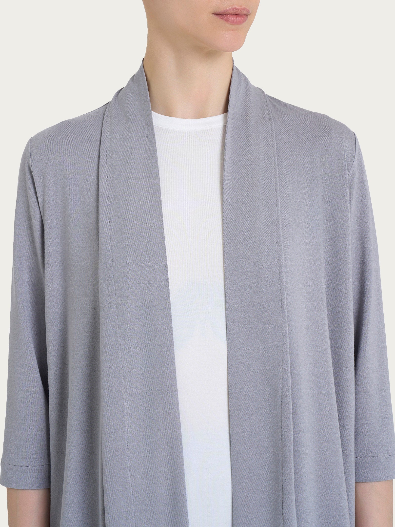 Cardigan corto aperto in jersey di viscosa crêpe - Ultimate Gray - Image 3