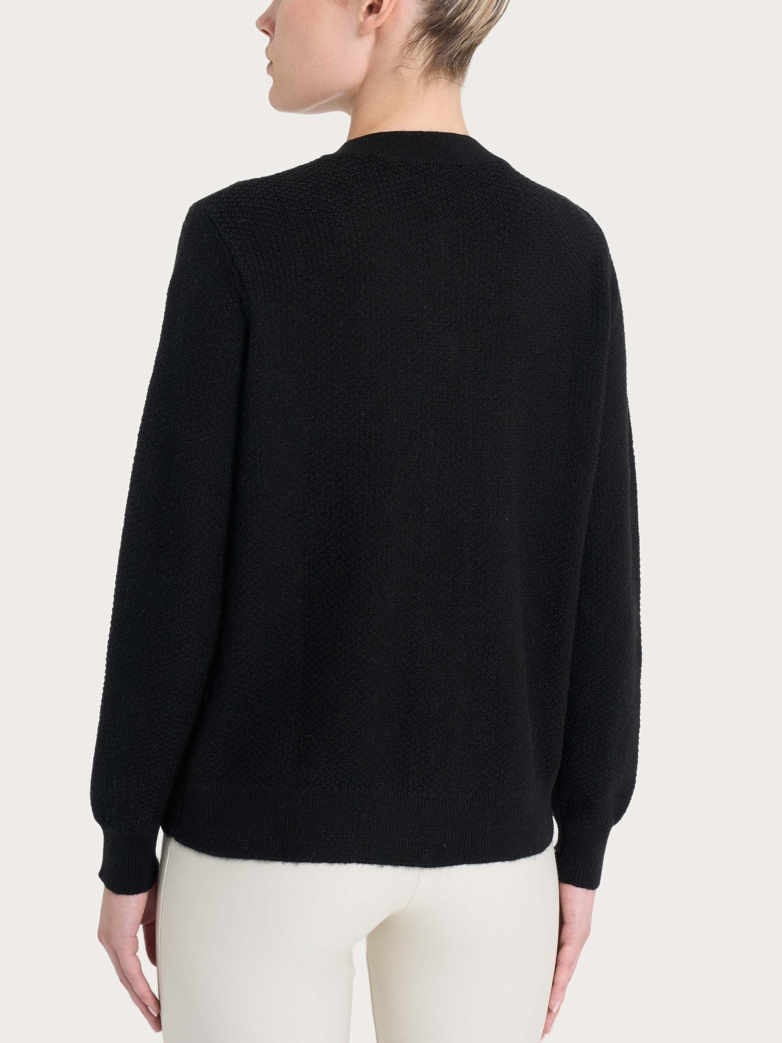 Cardigan corto con bottoni in Merino Soft - Nero - Image 2