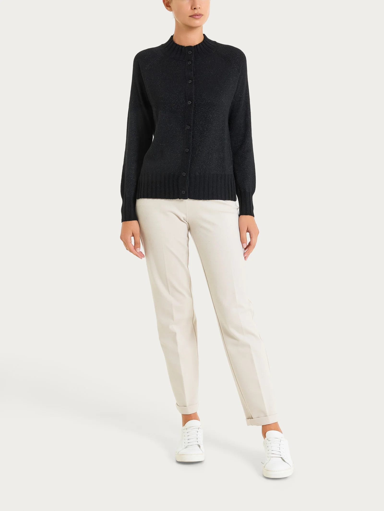 Cardigan corto in Natural Soft e Lurex - Nero - Image 4