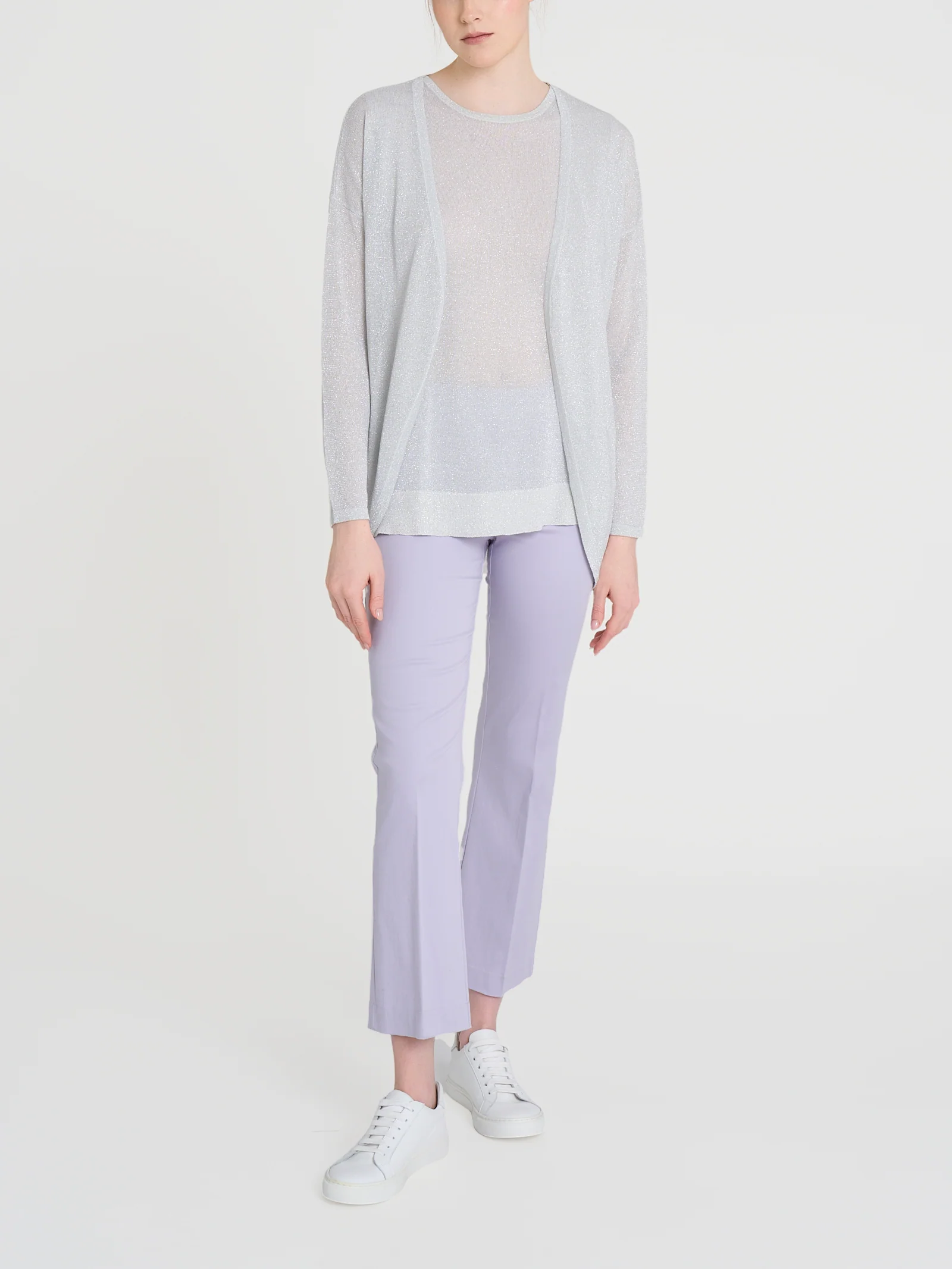 Cardigan in Crêpe Lurex - Bianco - Image 4