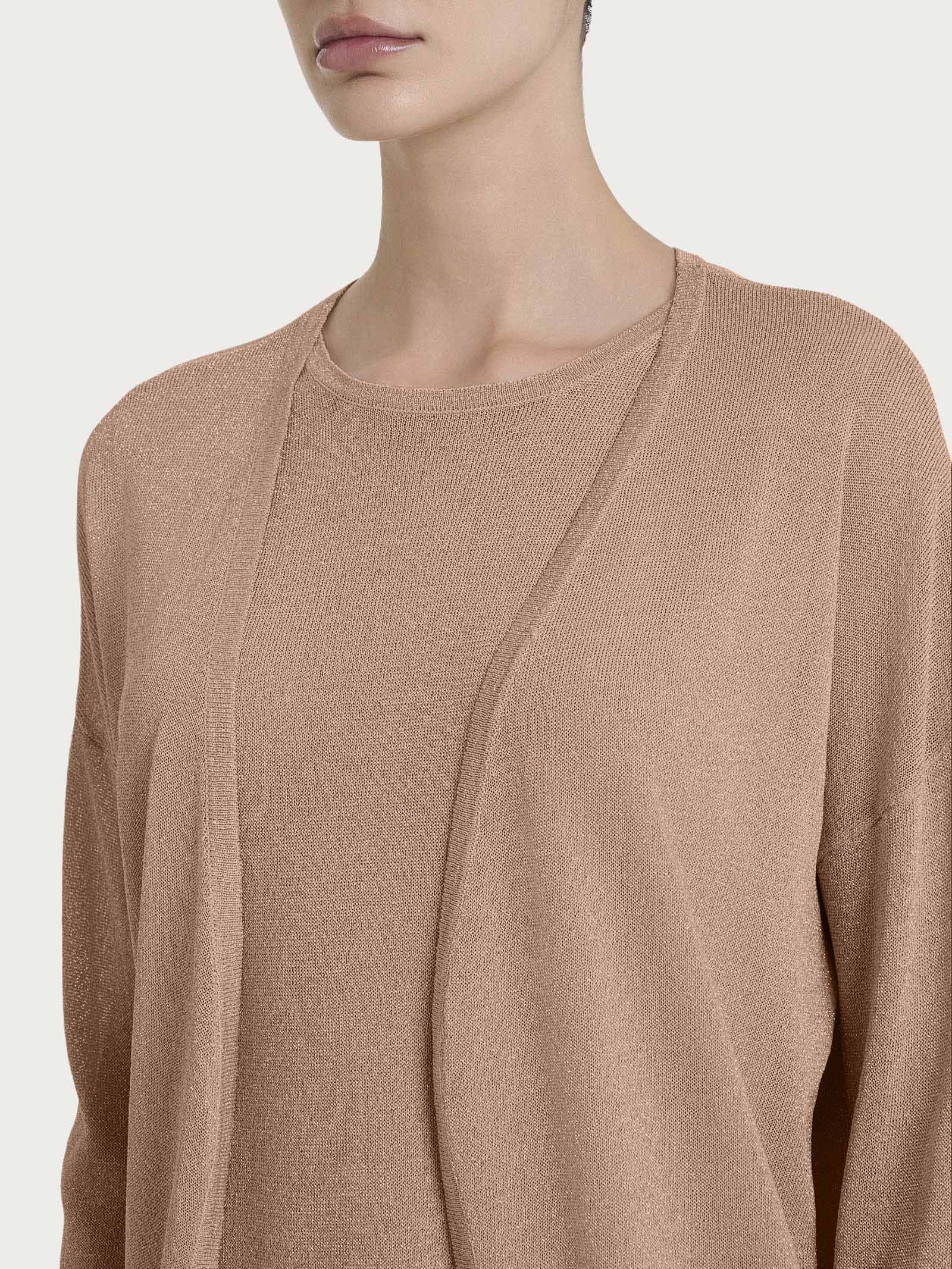 Cardigan in Crêpe Lurex - Warm Taupe - Image 3