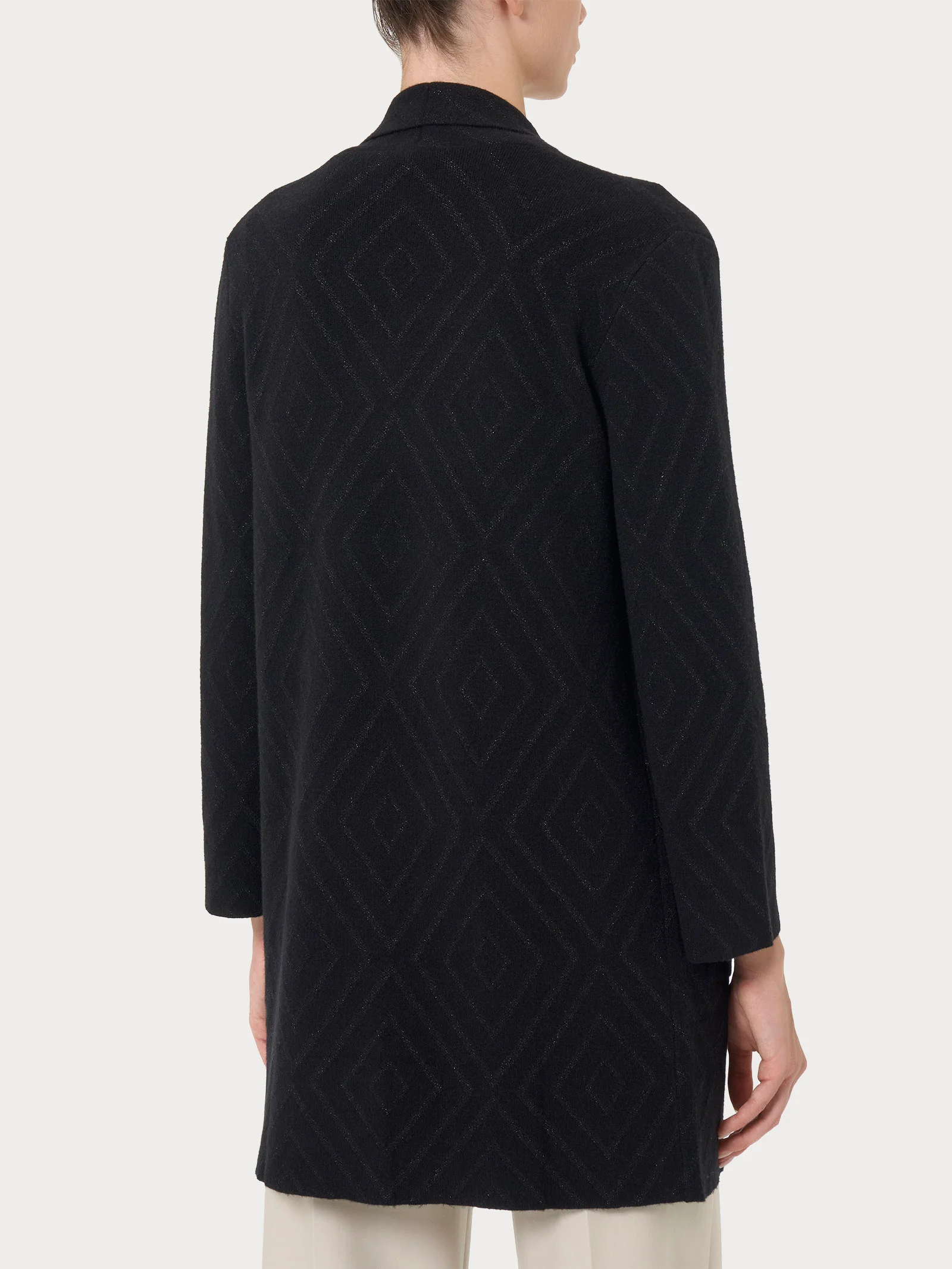 Cardigan lungo aperto con rombi in Super Soft - Nero - Image 2