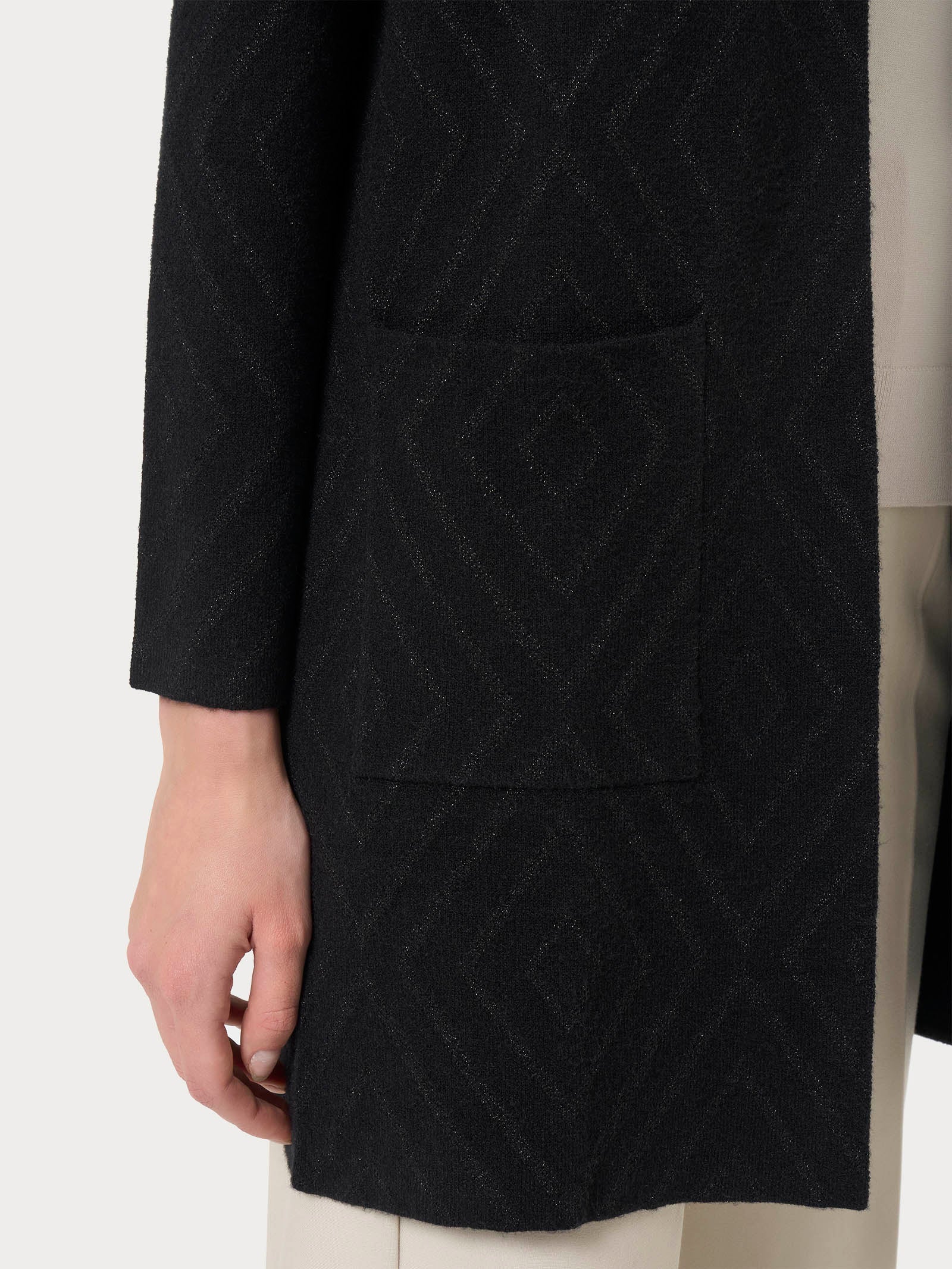 Cardigan lungo aperto con rombi in Super Soft - Nero - Image 3