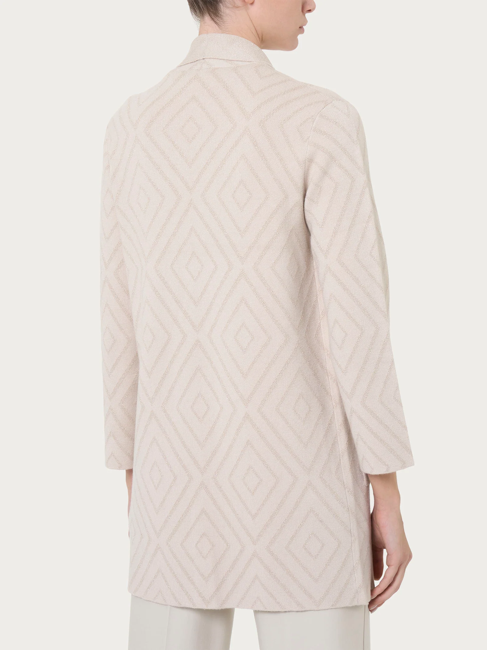 Cardigan lungo aperto con rombi in Super Soft - Champignon - Image 2
