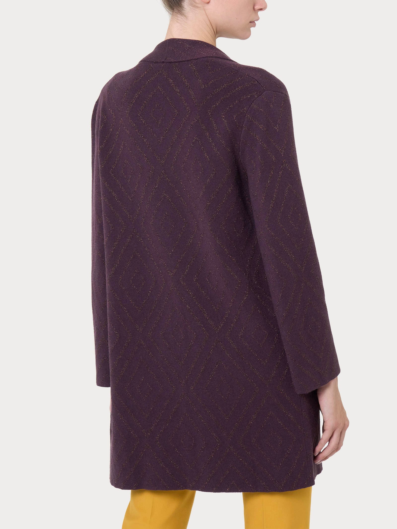 Cardigan lungo aperto con rombi in Super Soft - Plum Perfect - Image 2