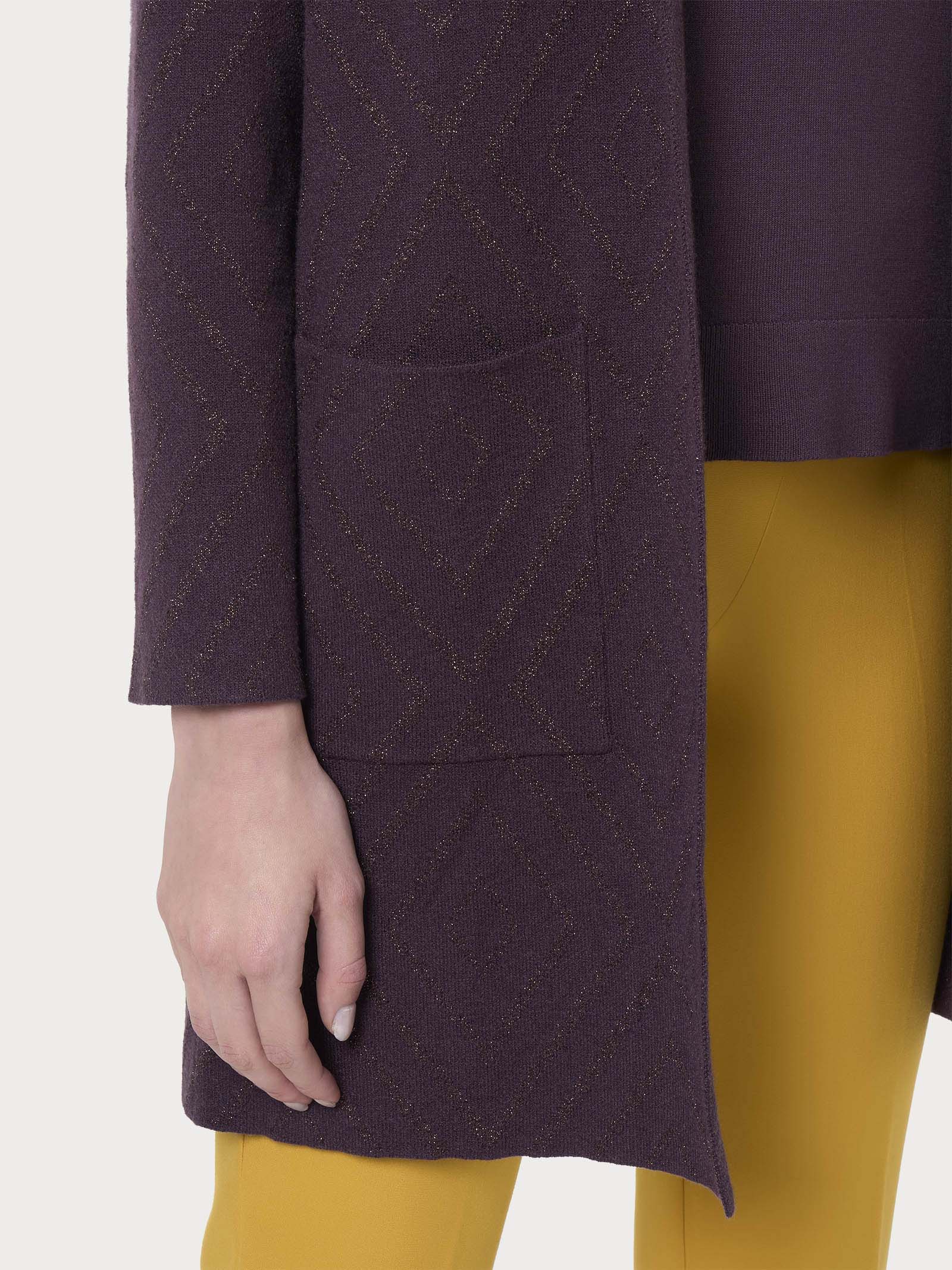 Cardigan lungo aperto con rombi in Super Soft - Plum Perfect - Image 3