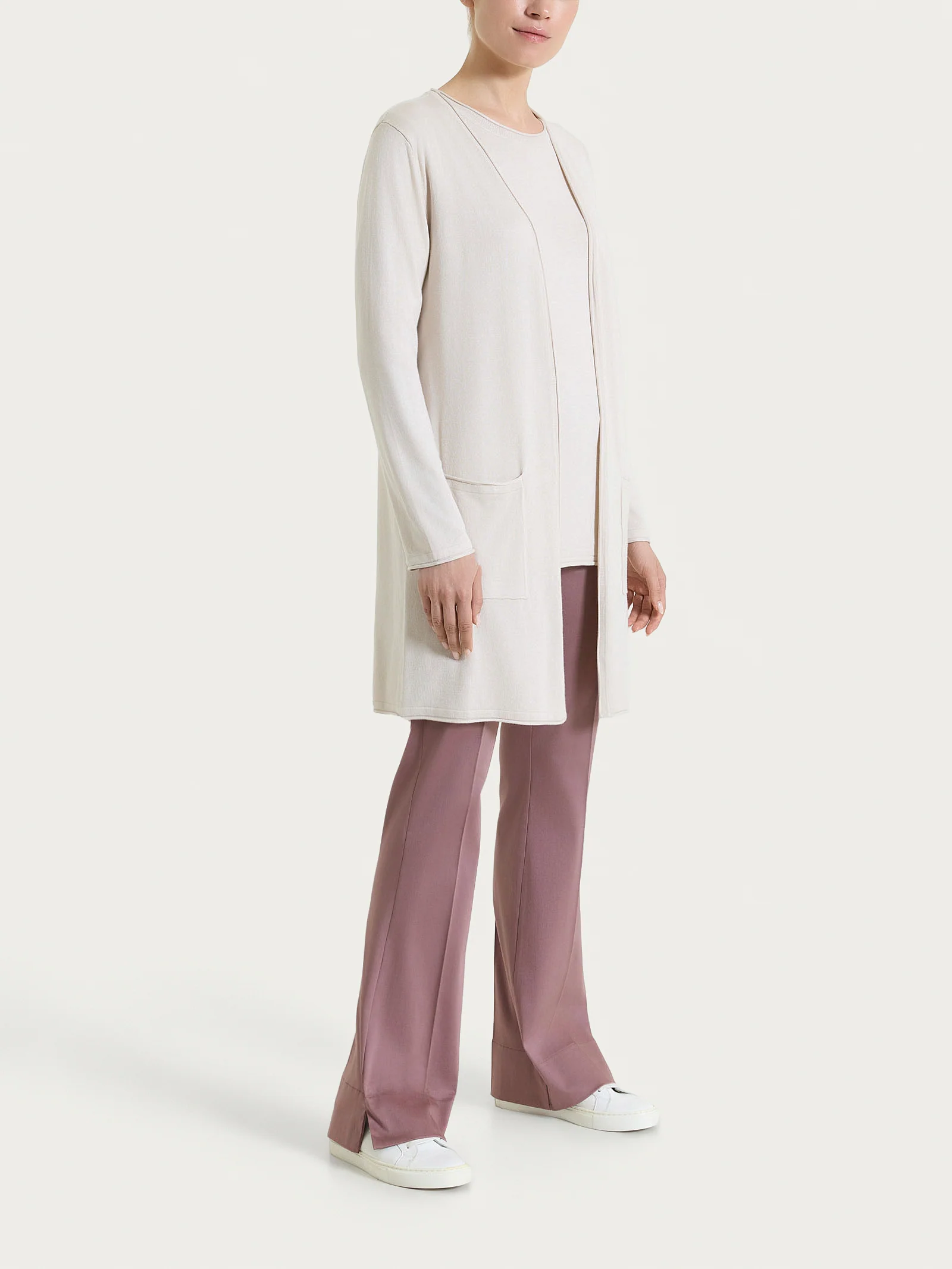 Cardigan lungo aperto in Summertime - Champignon - Image 4