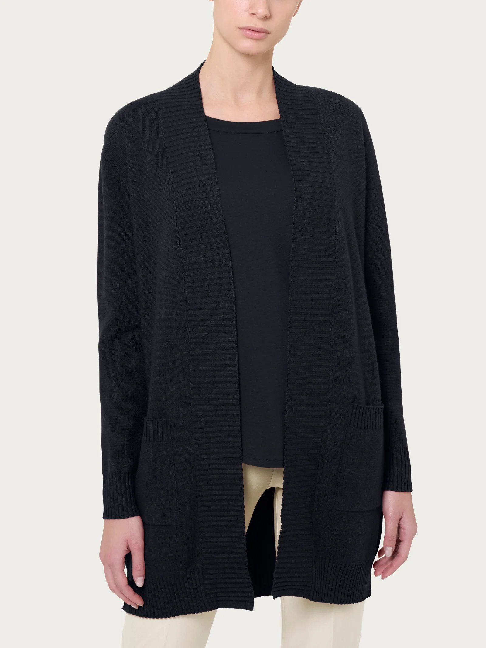 Cardigan lungo aperto in Super Soft - Nero